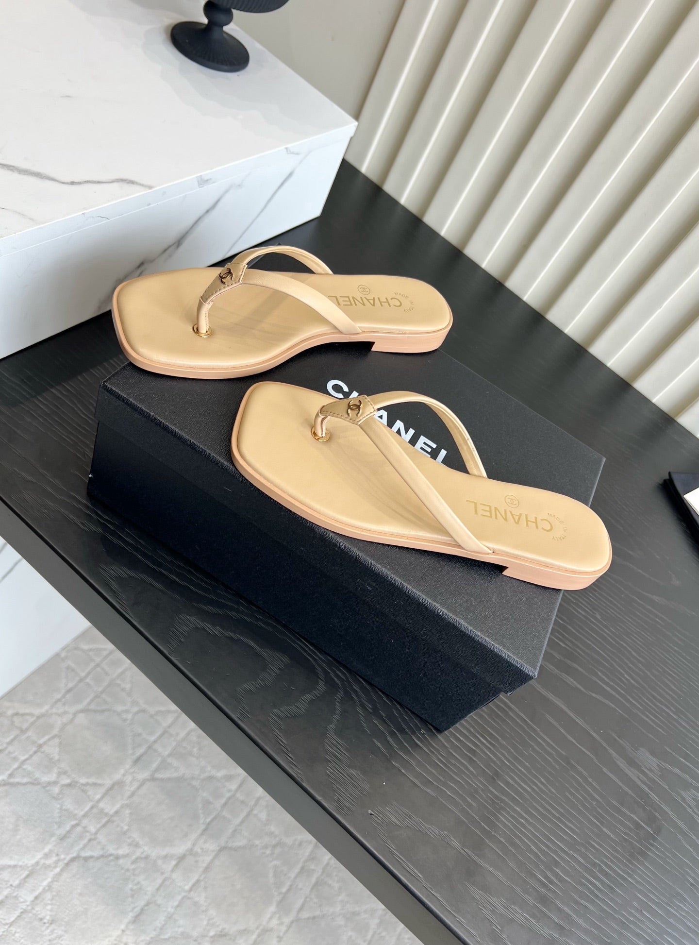 Chanel 2026 Flip-Flops Sandals Beige Sheepskin 977142