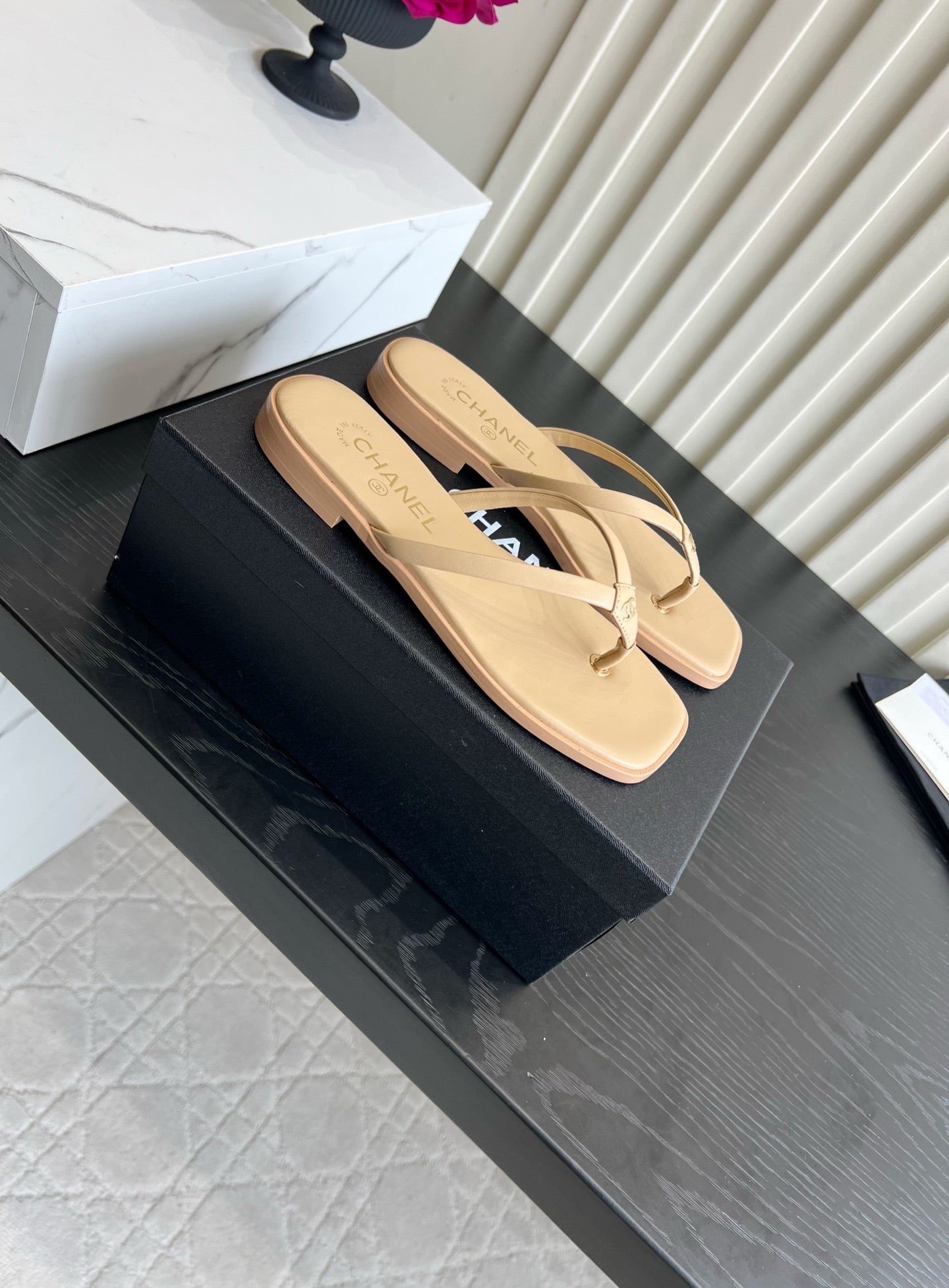 Chanel 2026 Flip-Flops Sandals Beige Sheepskin 977142