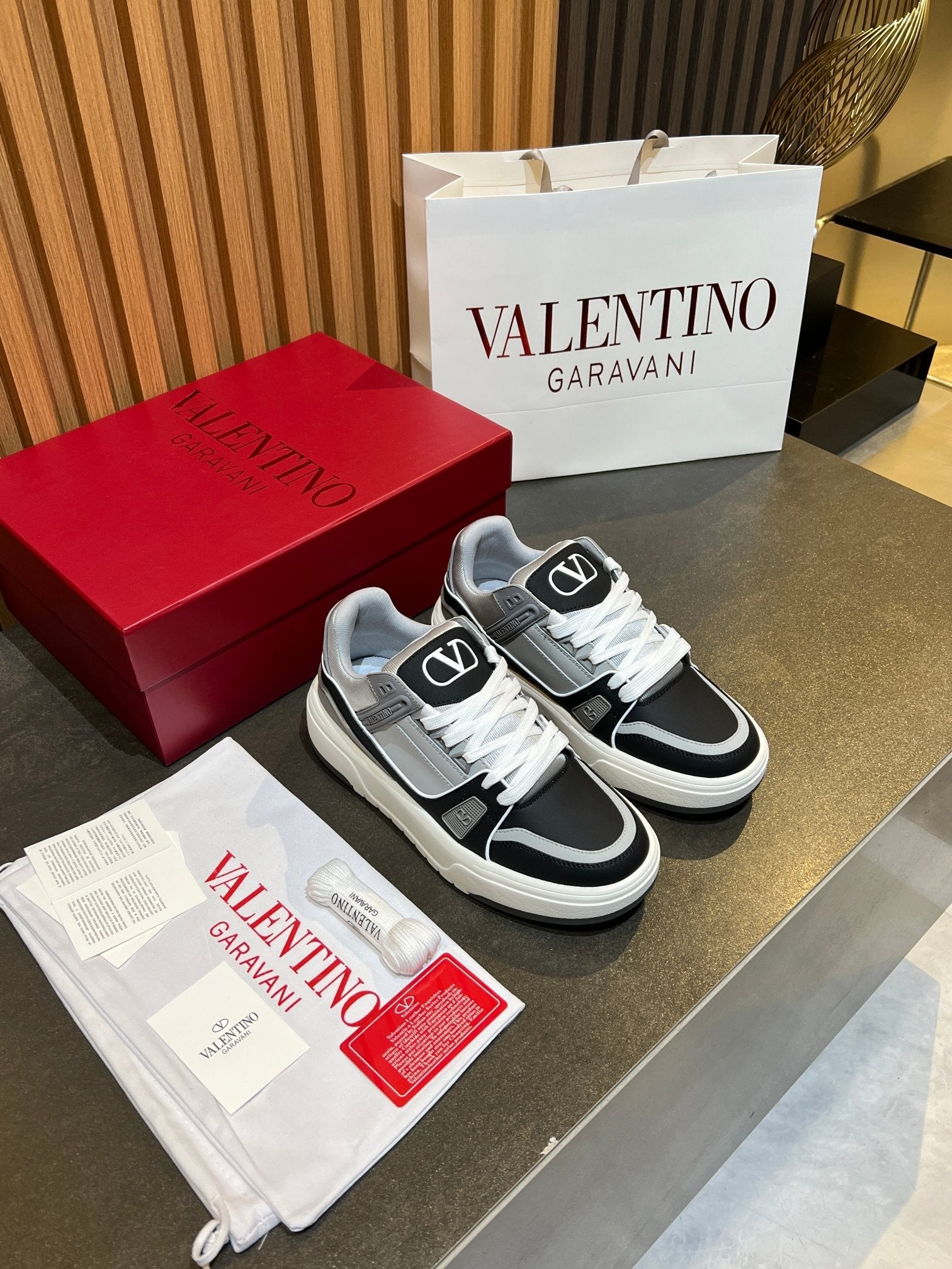 VT 25S Couple Sneakers Black Gray Calfskin 563119