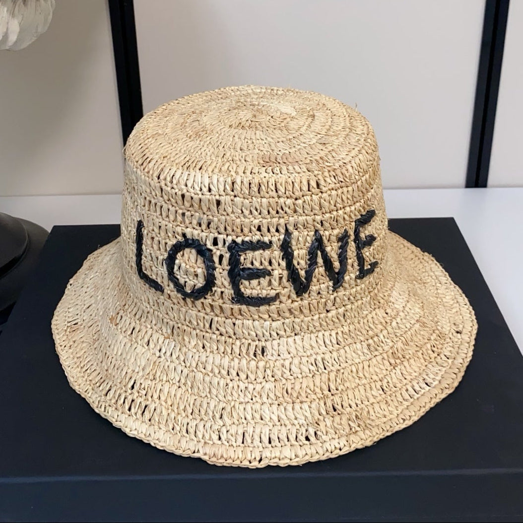 Loewe Embroidered Logo Raffia Bucket Hat 269027