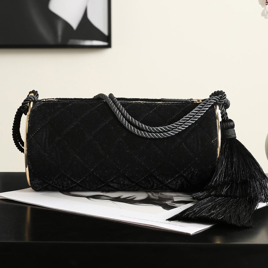 Chanel 2026 Clutch With Strap 23.5cm Black Velvet Leather