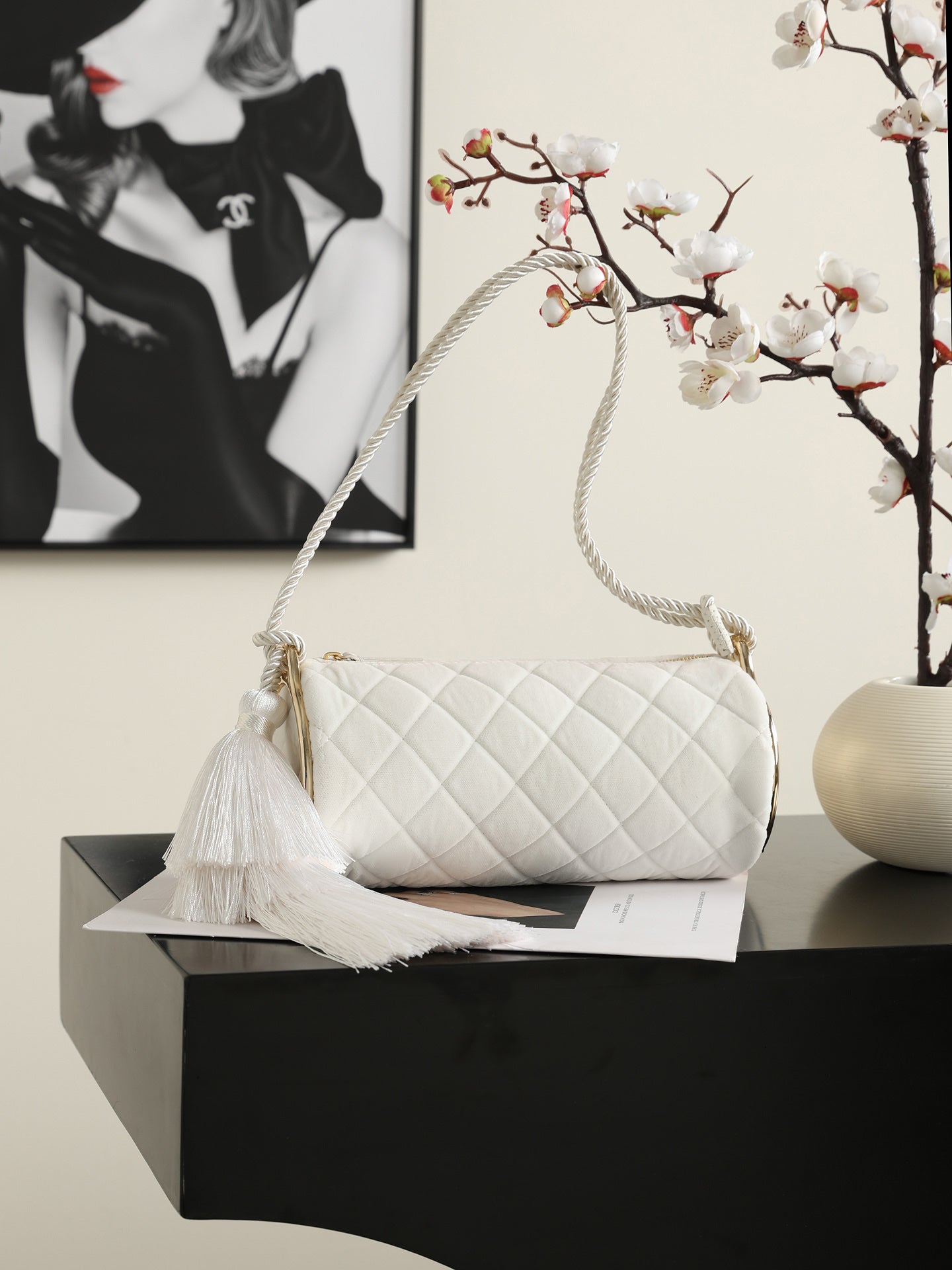 Chanel 2026 Clutch With Strap 23.5cm White Velvet Leather