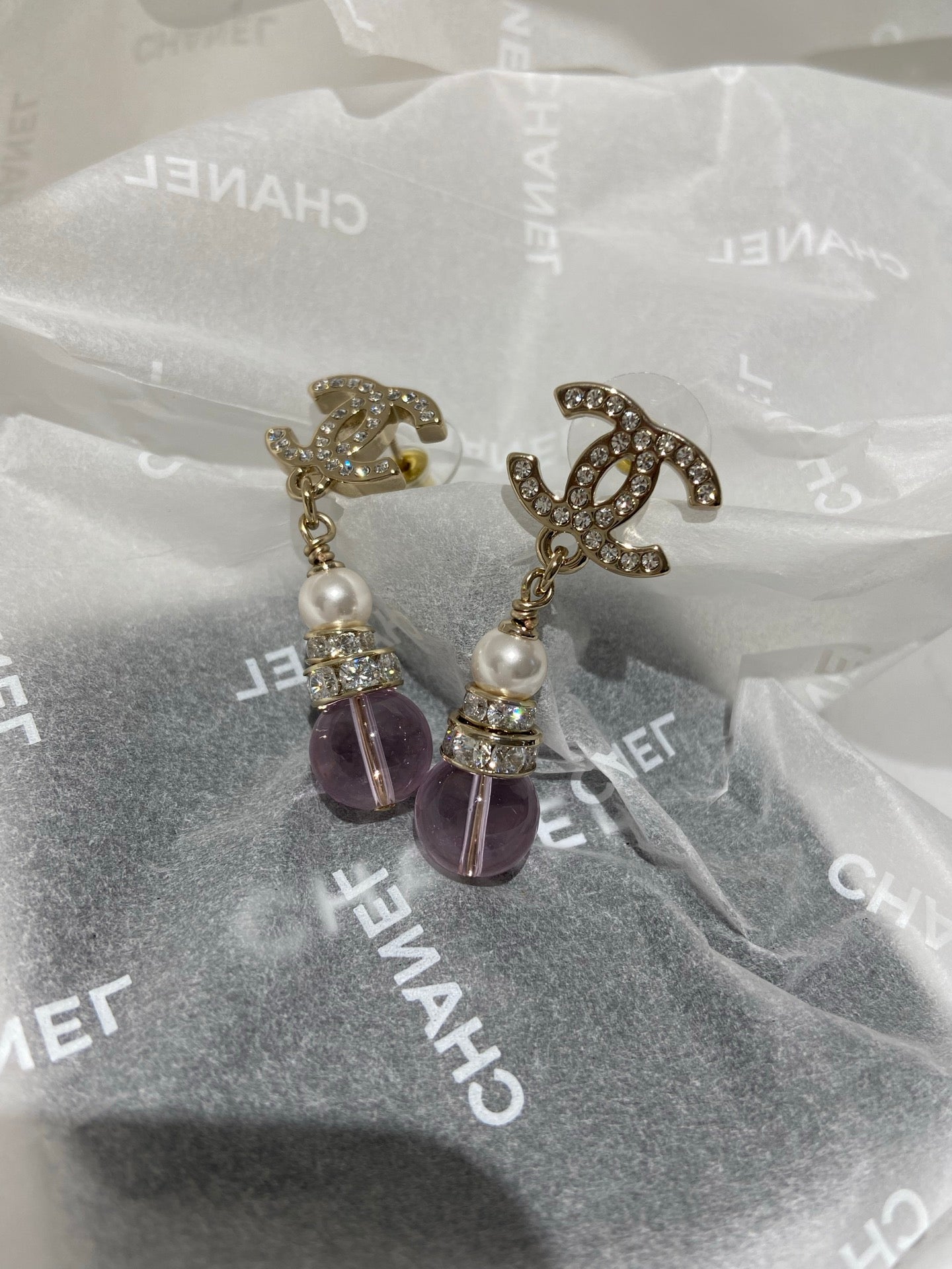 CC  Pink Crystal Gold Pearl Earrings