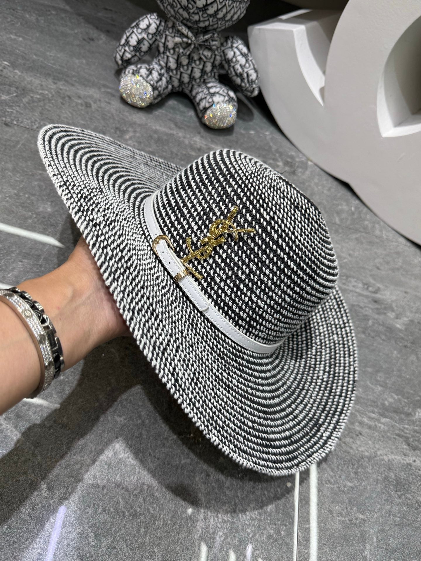 YSL Round Top Yarn Wide Brim Straw Hat 280795