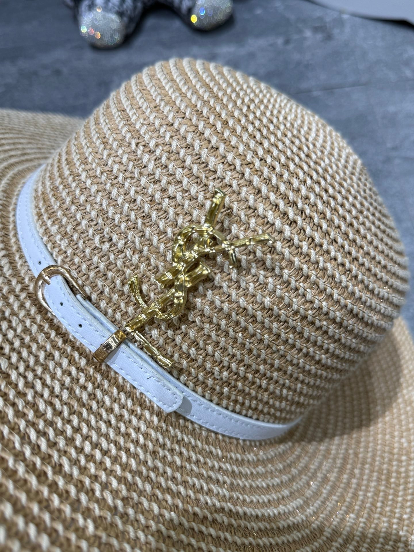 YSL Round Top Yarn Wide Brim Straw Hat 280795