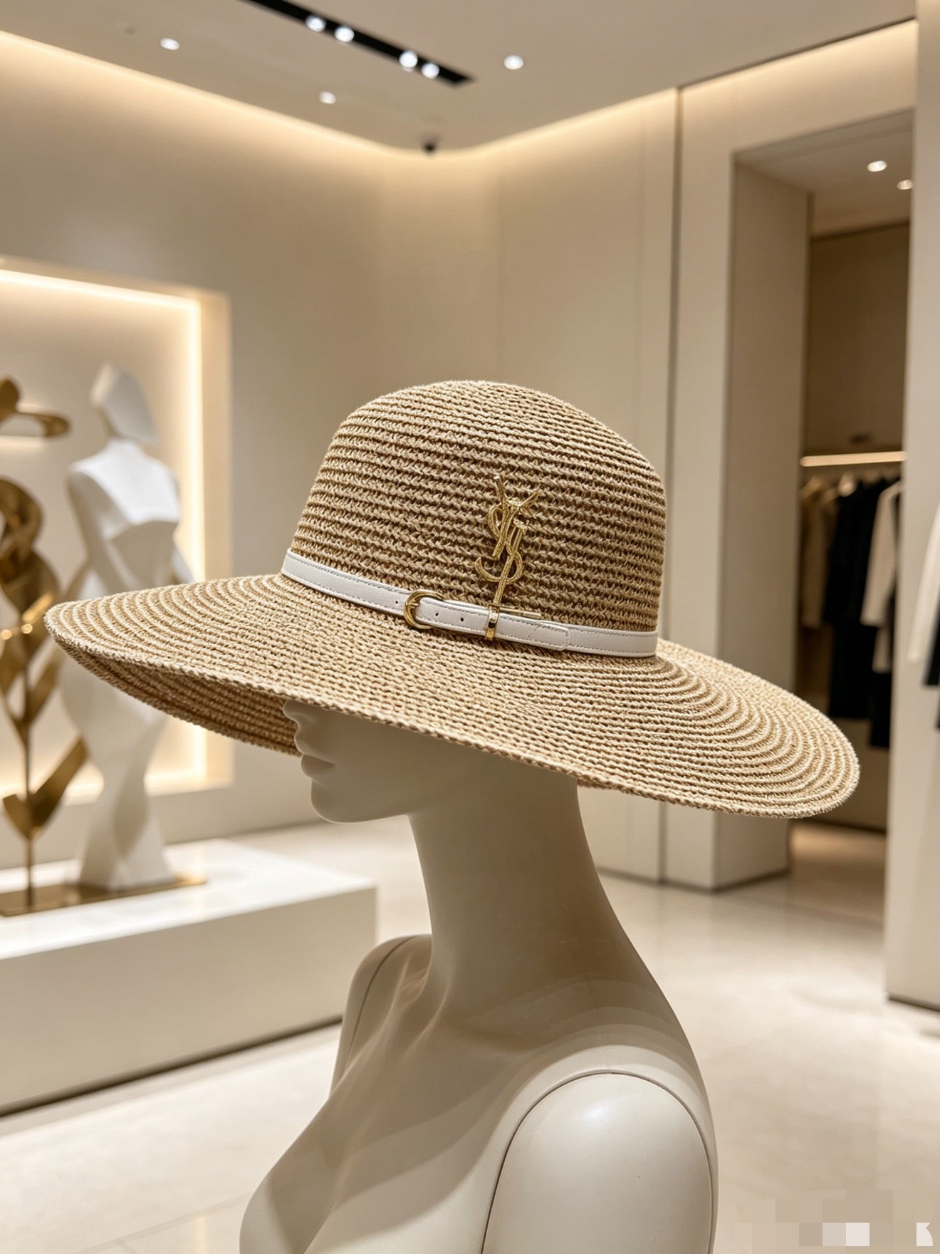 YSL Round Top Yarn Wide Brim Straw Hat 280795