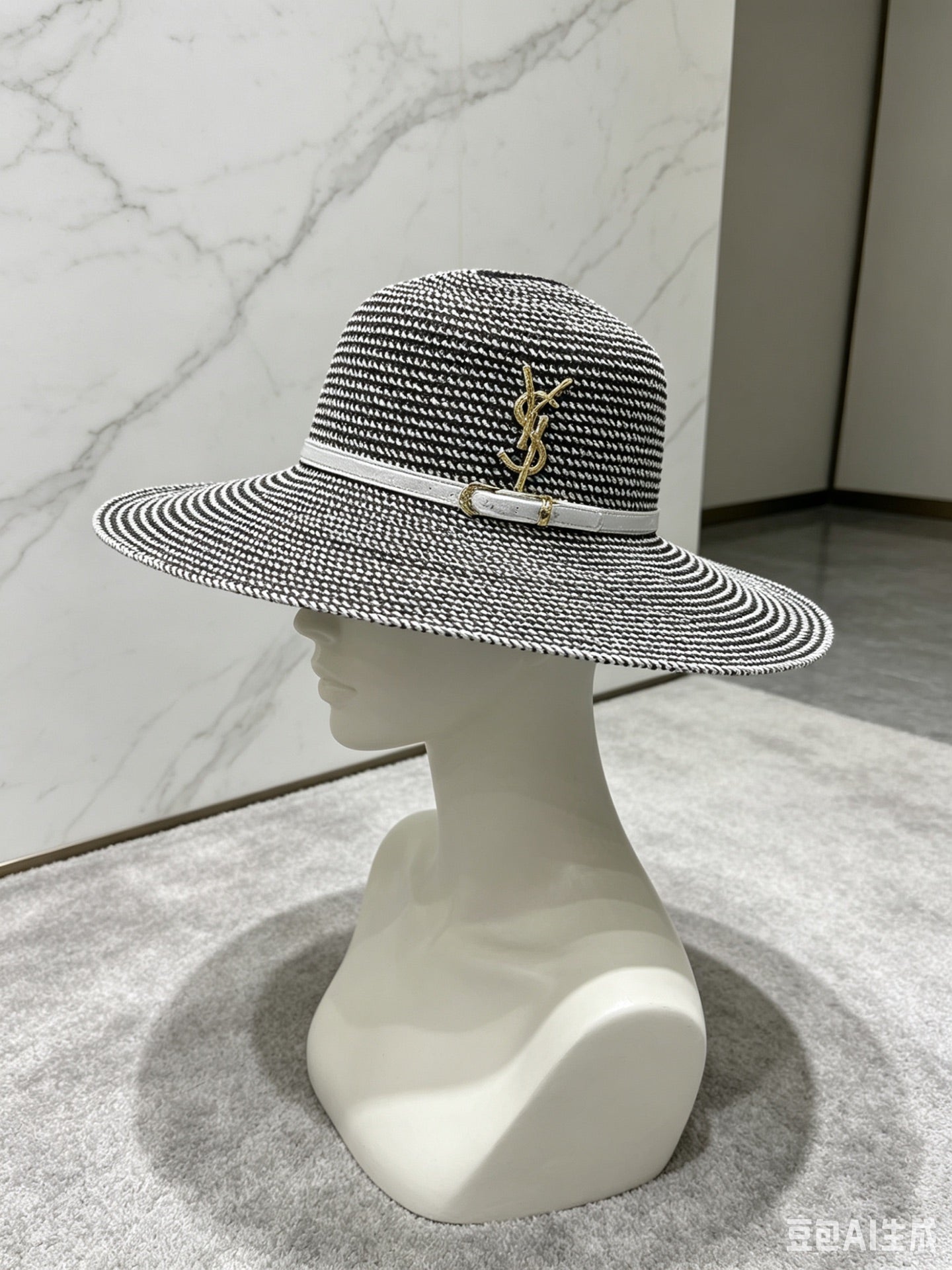 YSL Round Top Yarn Wide Brim Straw Hat 280795