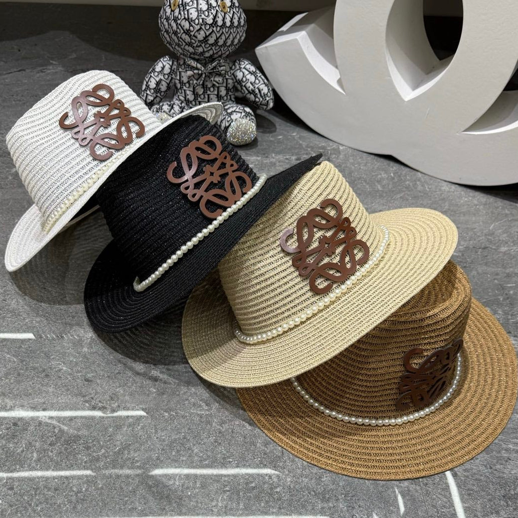 Loewe Straw Hat With Pearl and Logo 280797