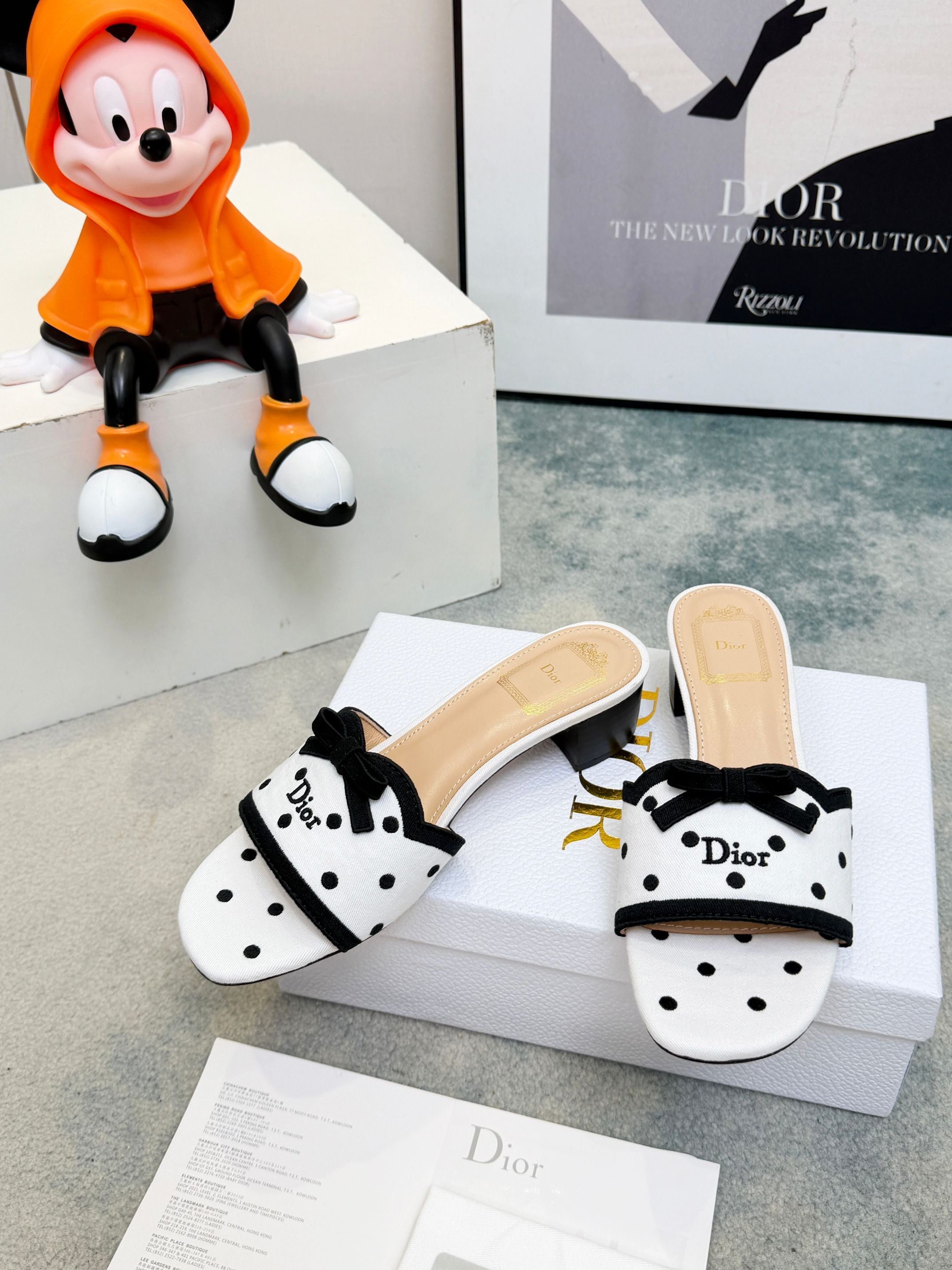 Dior 2026 Polka Dot Bow Chunky Heel Sandals Canvas 947860