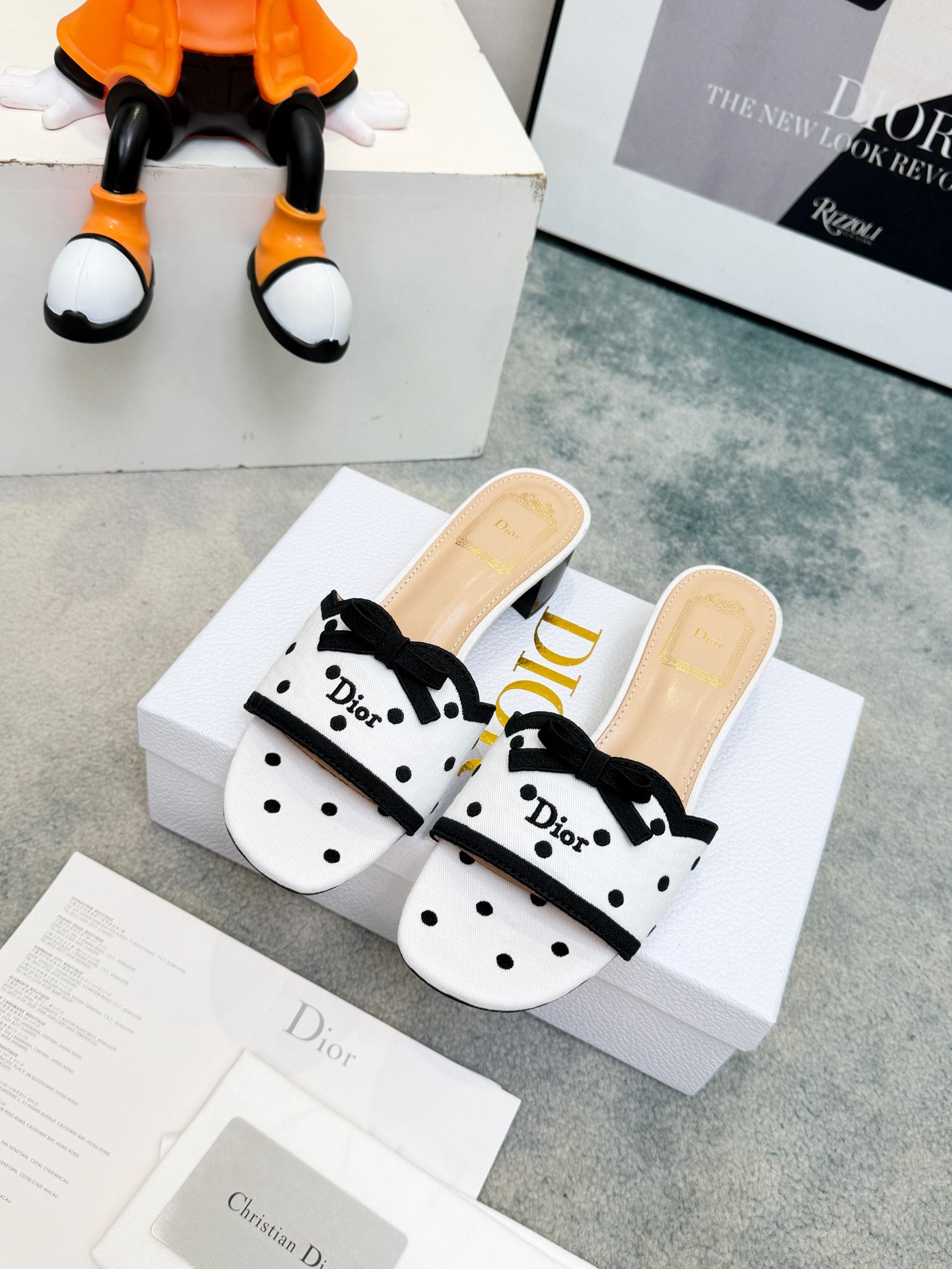 Dior 2026 Polka Dot Bow Chunky Heel Sandals Canvas 947860
