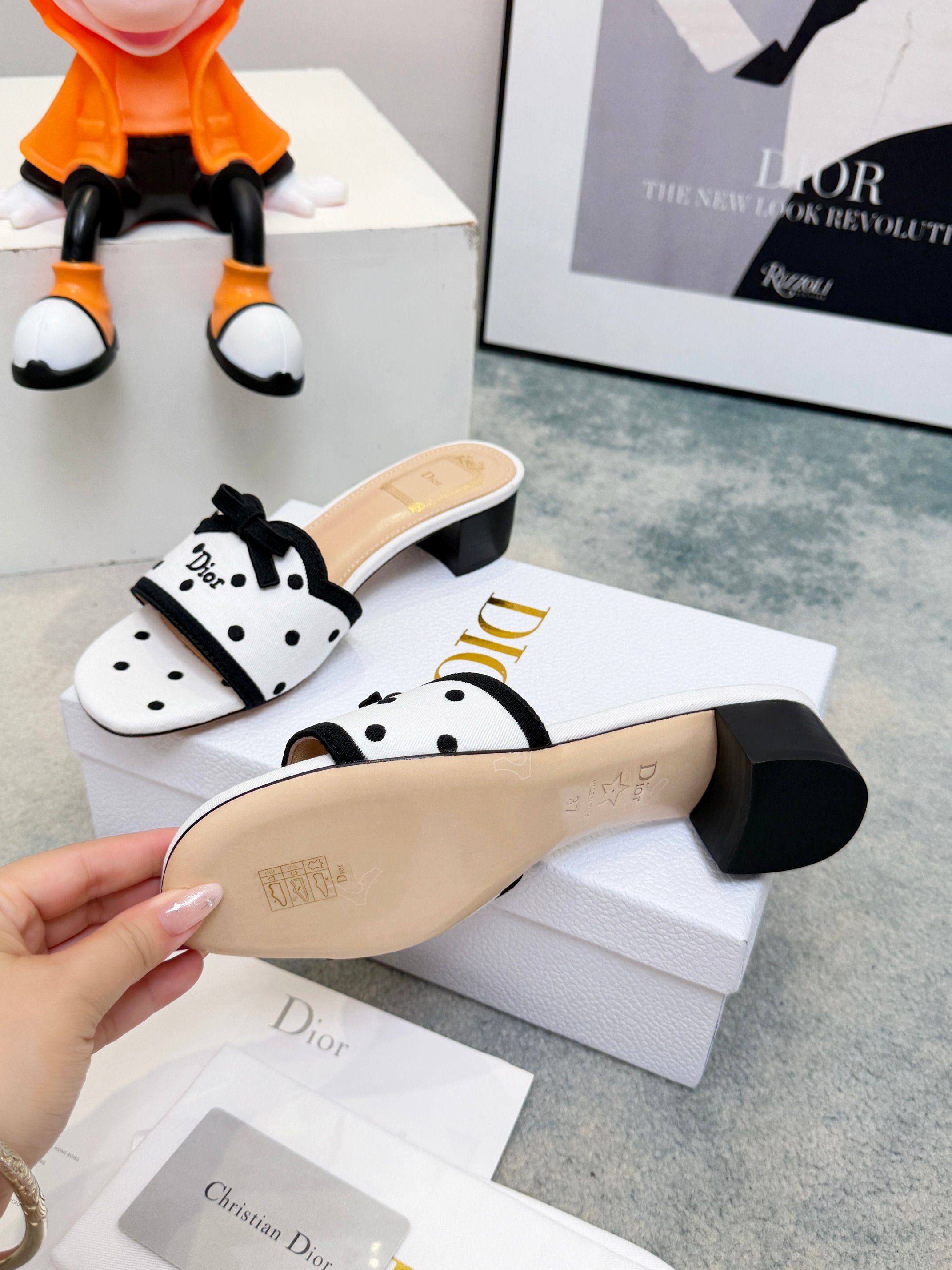 Dior 2026 Polka Dot Bow Chunky Heel Sandals Canvas 947860