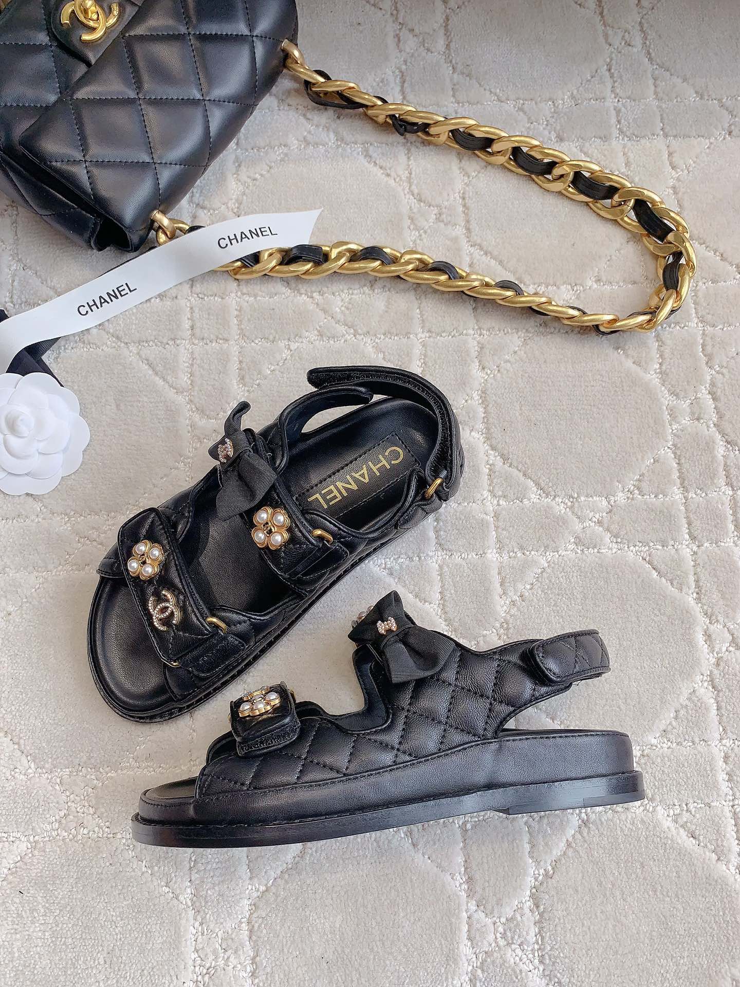 Chanel 2026 Quilted Sandals Suede Sheepskin 977358