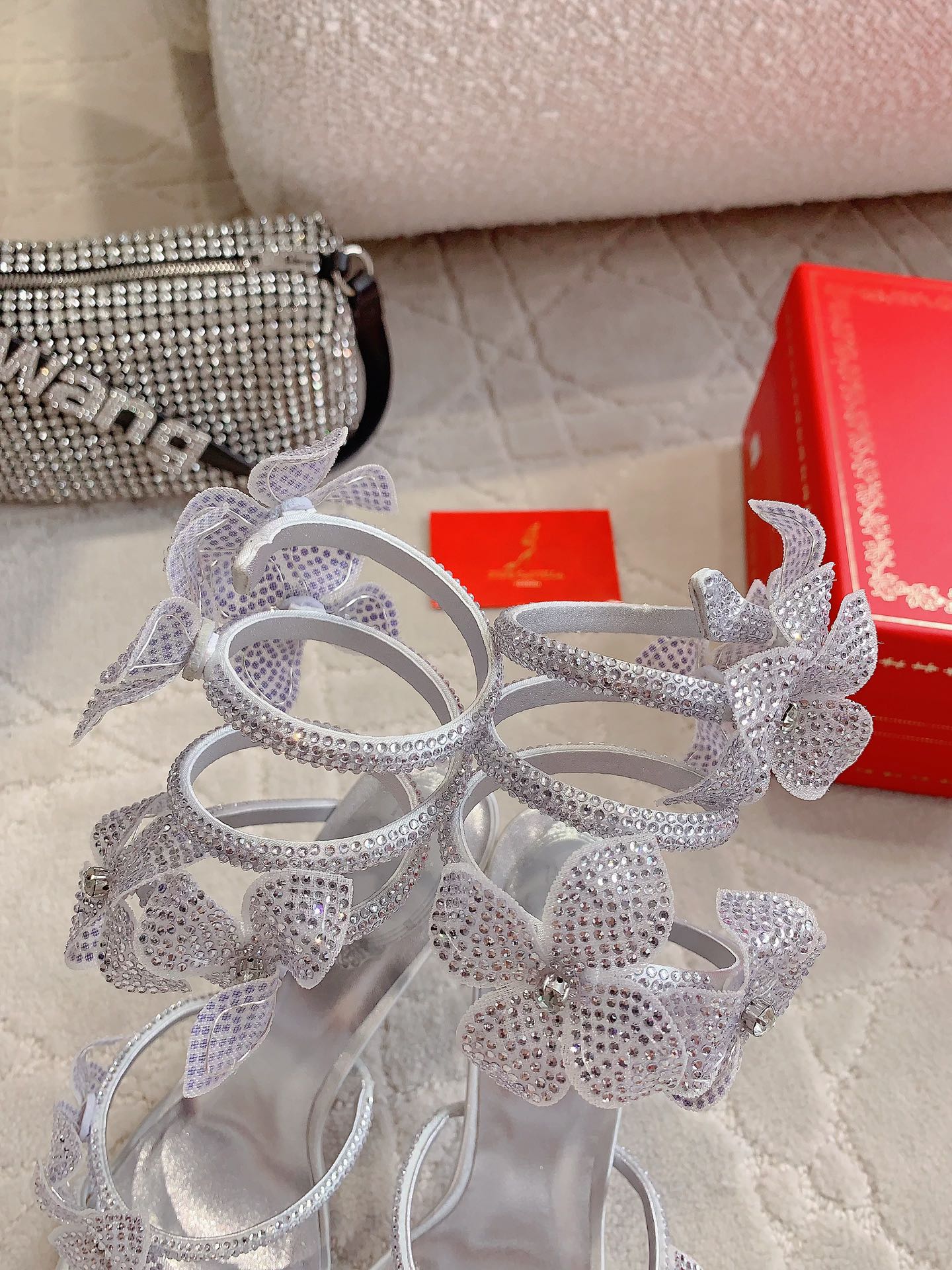 RC 2025 Margot High Heeled Sandal With Floral Embellishment Silver Leather 898021