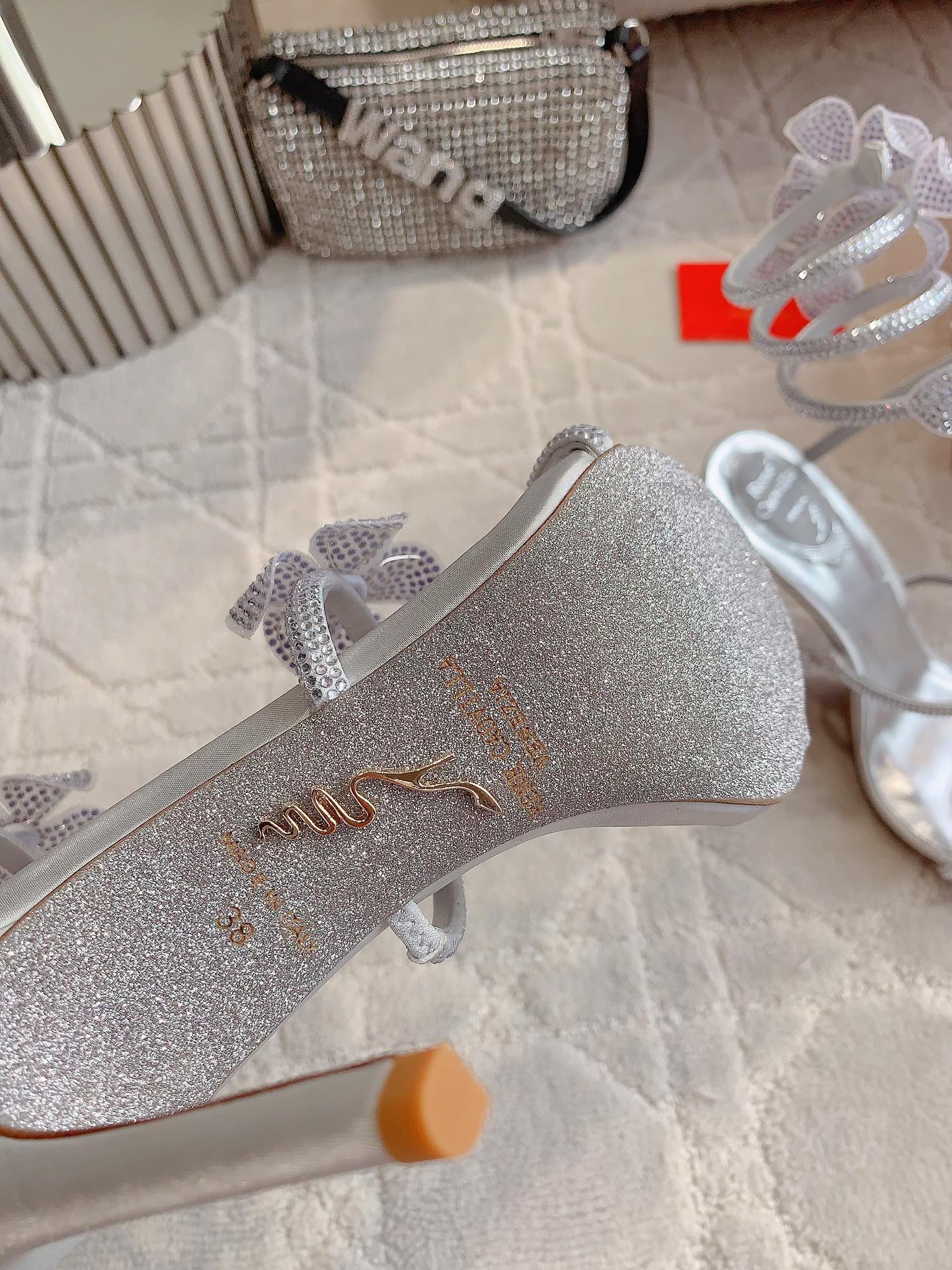 RC 2025 Margot High Heeled Sandal With Floral Embellishment Silver Leather 898021