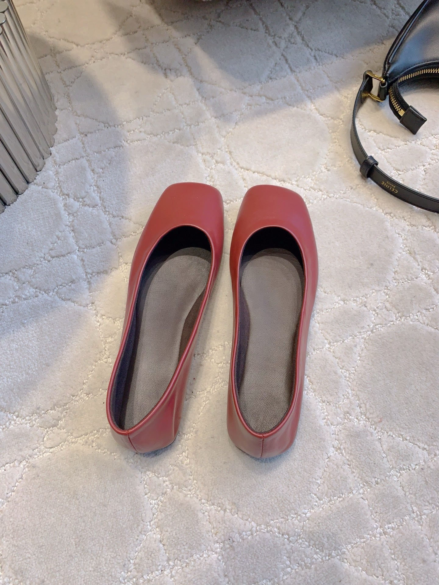 The Row 2025 Square-toe Ballet Flat Red Sheepskin 557430