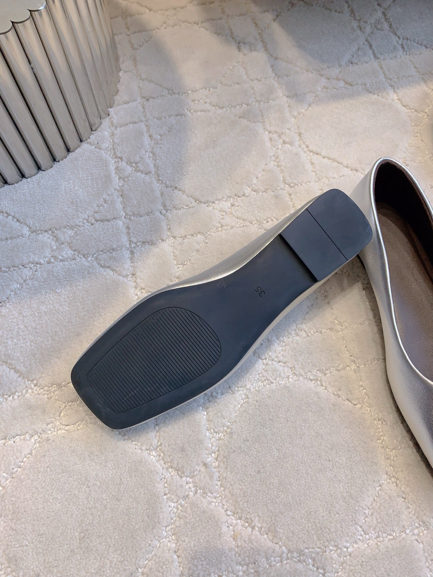 The Row 2025 Square-toe Ballet Flat Silver Sheepskin 557428