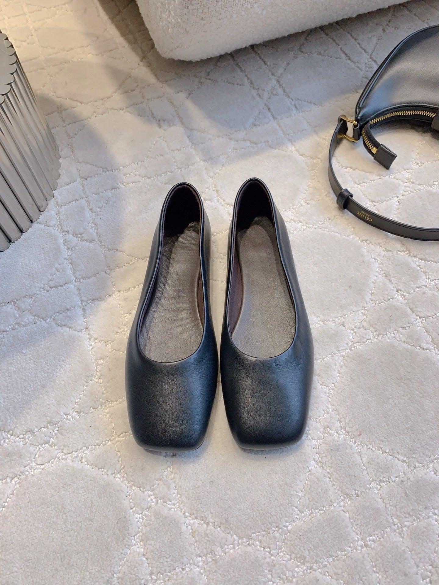 The Row 2025 Square-toe Ballet Flat Black Sheepskin 557431