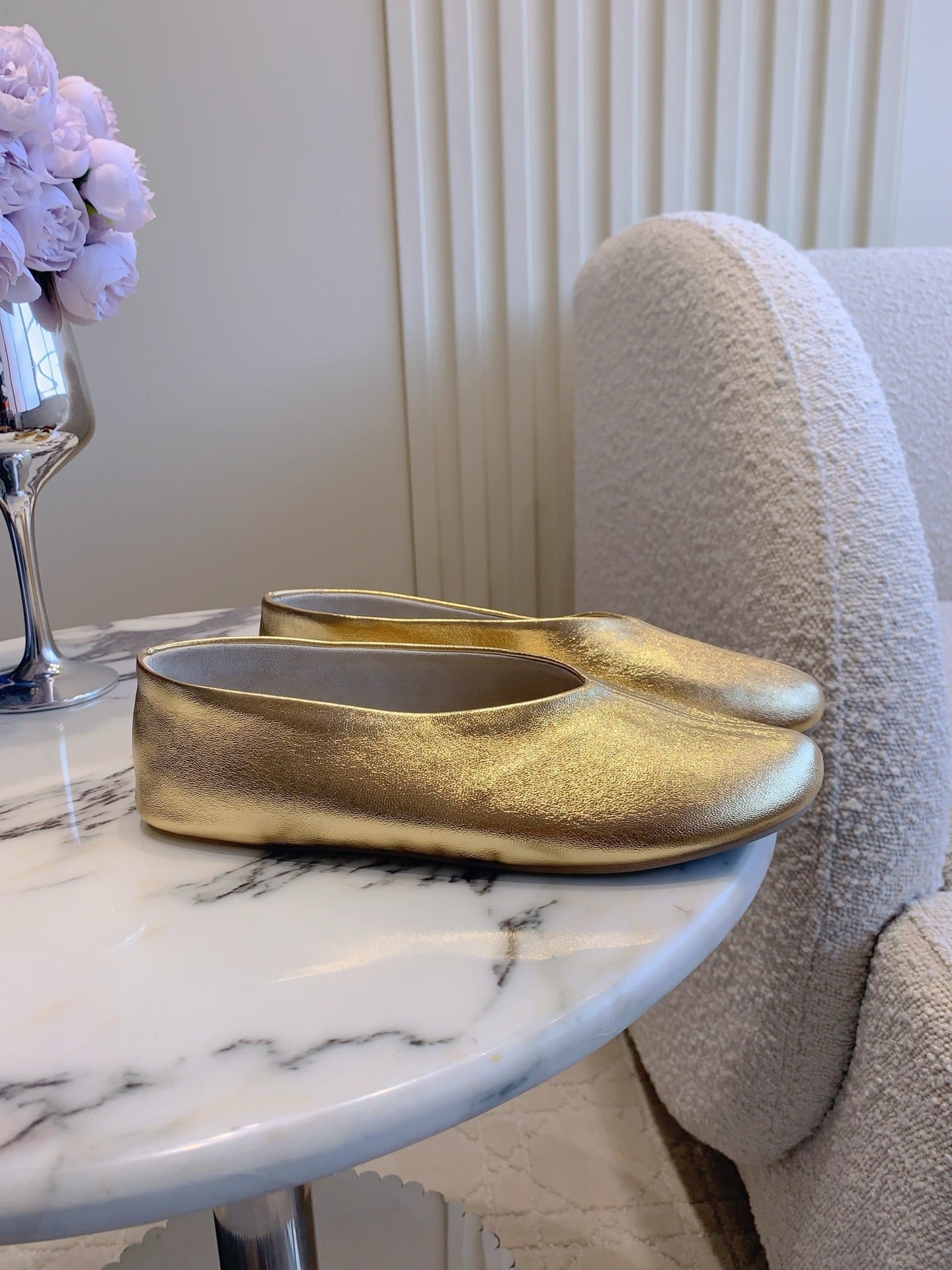 The Row 2025 Ballet Flat Gold Sheepskin 557425