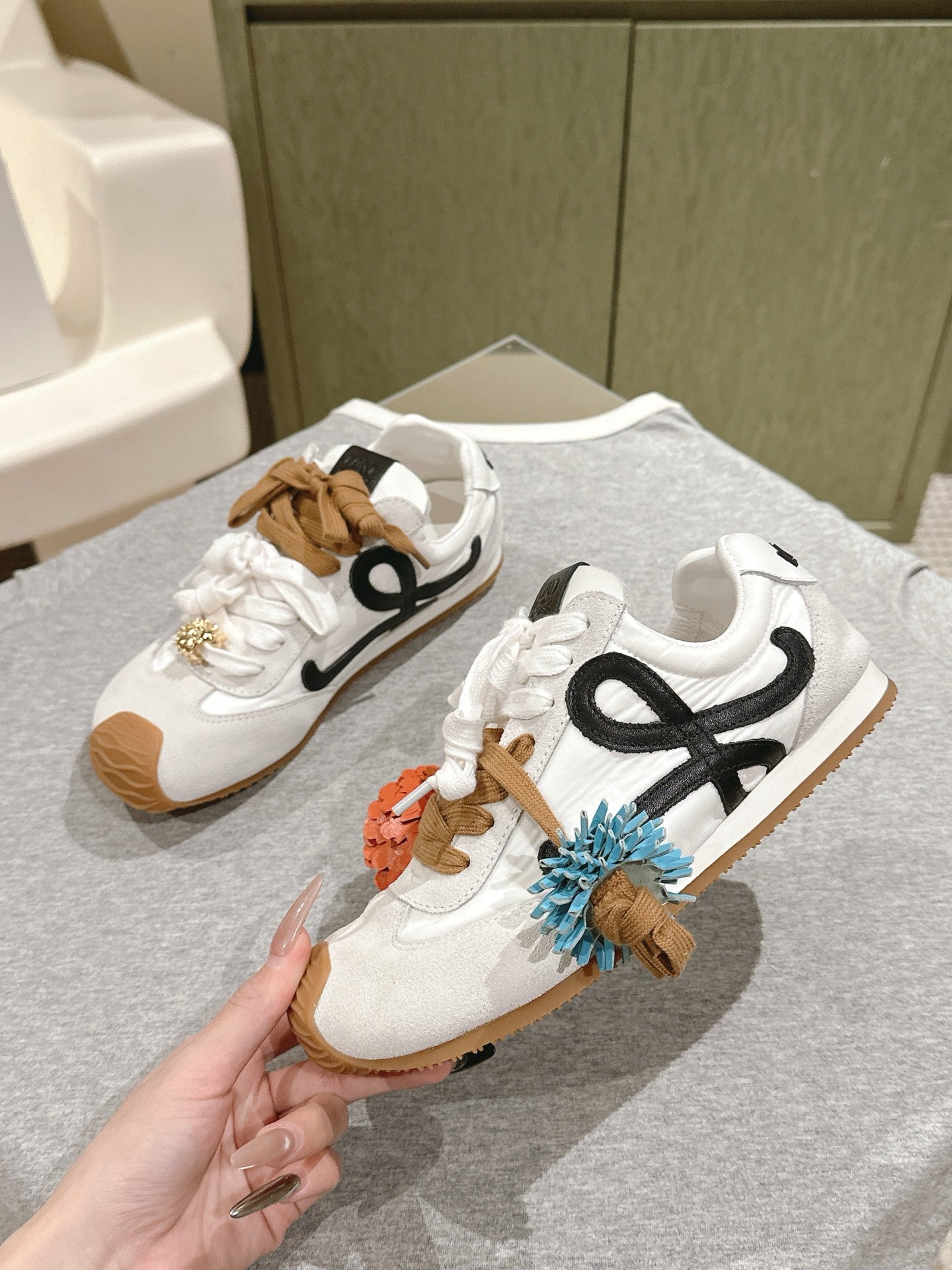 Loewe 2025 Ballet Runner 2.0 Sneaker White Suede Nylon Leather 556043