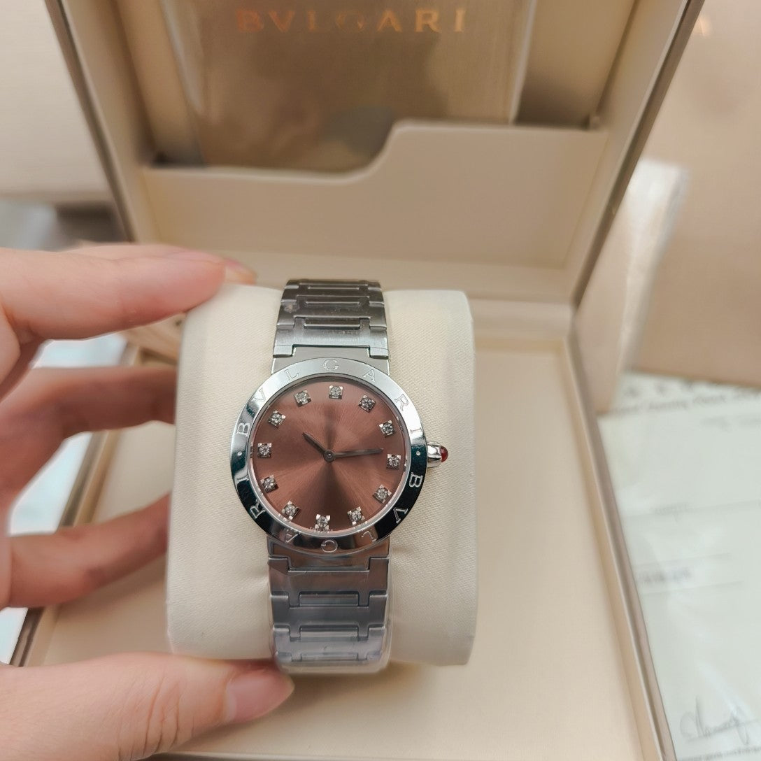 BVLGARI 33mm Diamond Numerals Sliver Case Steel