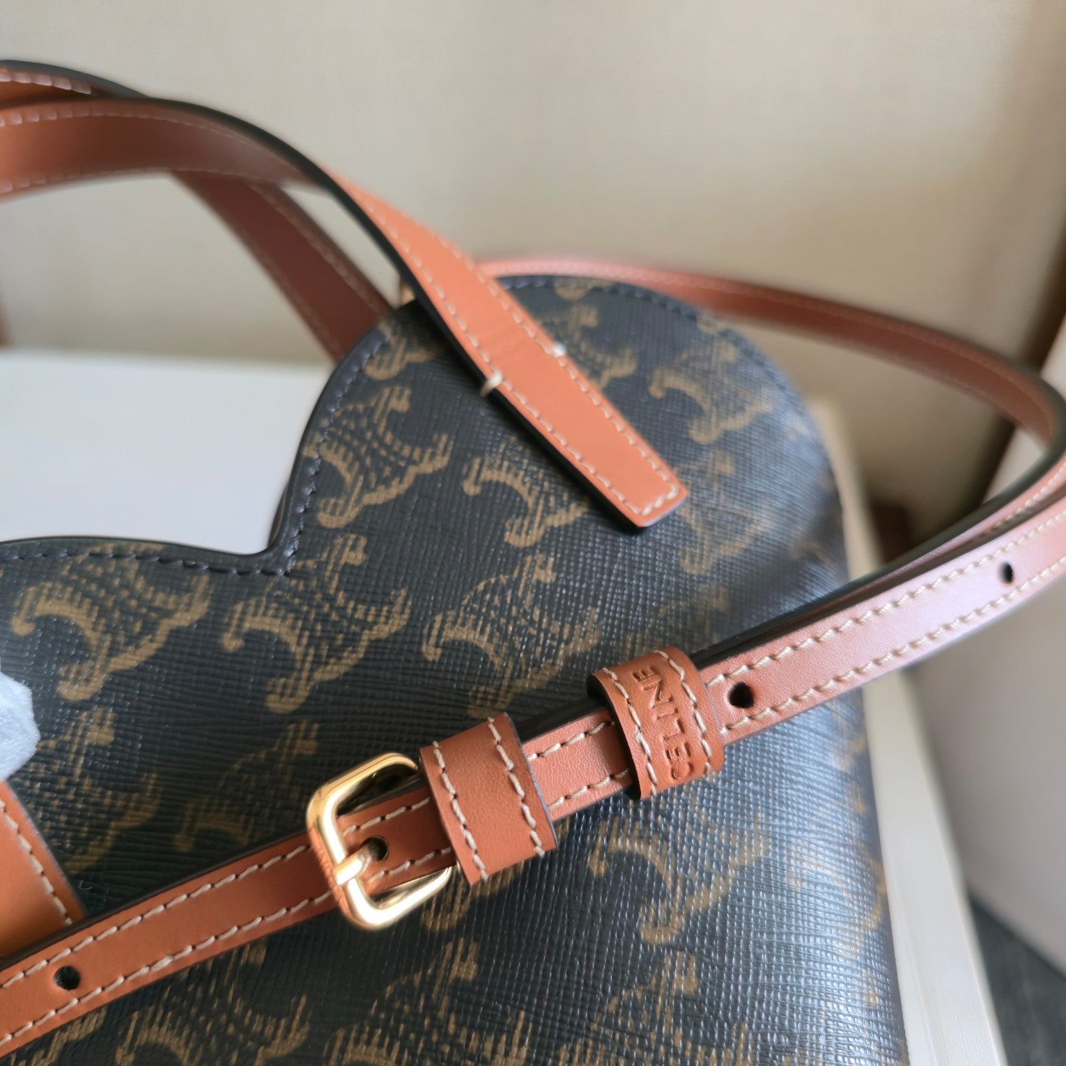 Celine 2025 Heart-Shaped Bag 19cm Black Tan Canvas Calfskin 276287