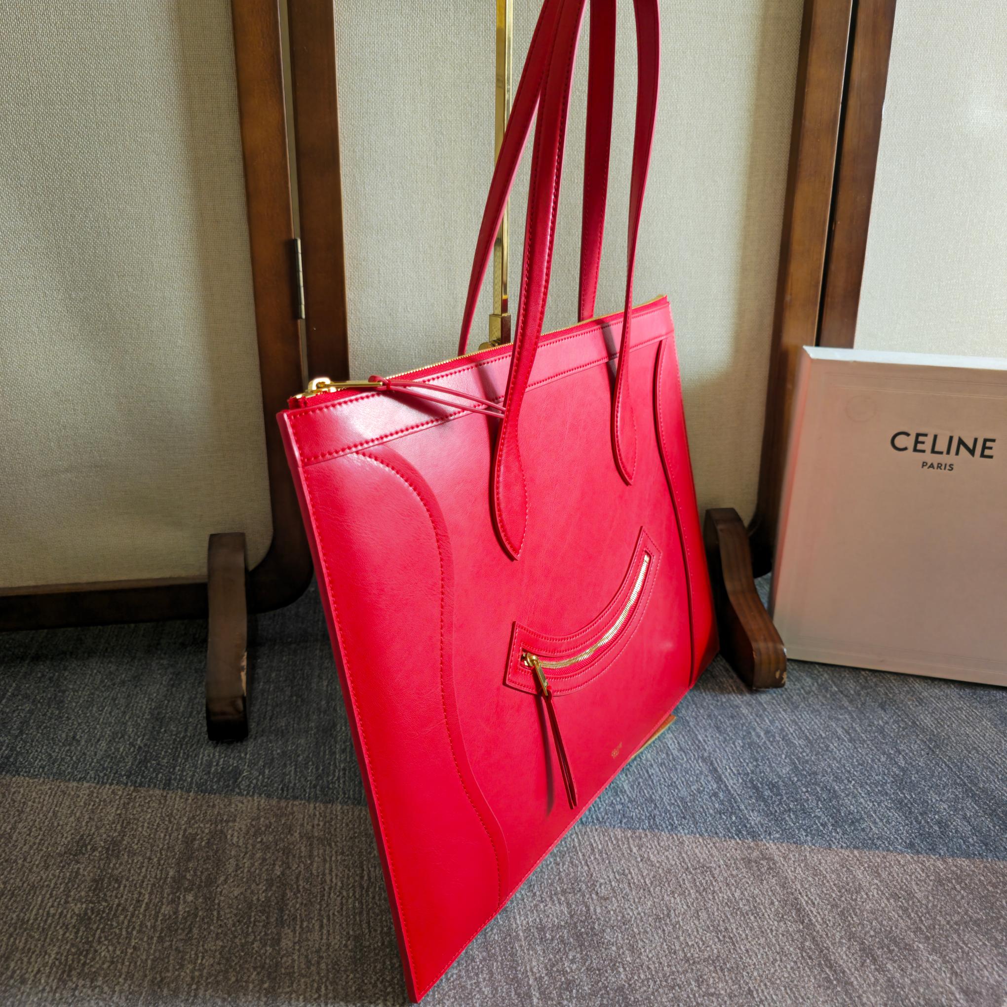 Celine 2026 Flat Cabas New Luggage Bag Red Calfskin 276209