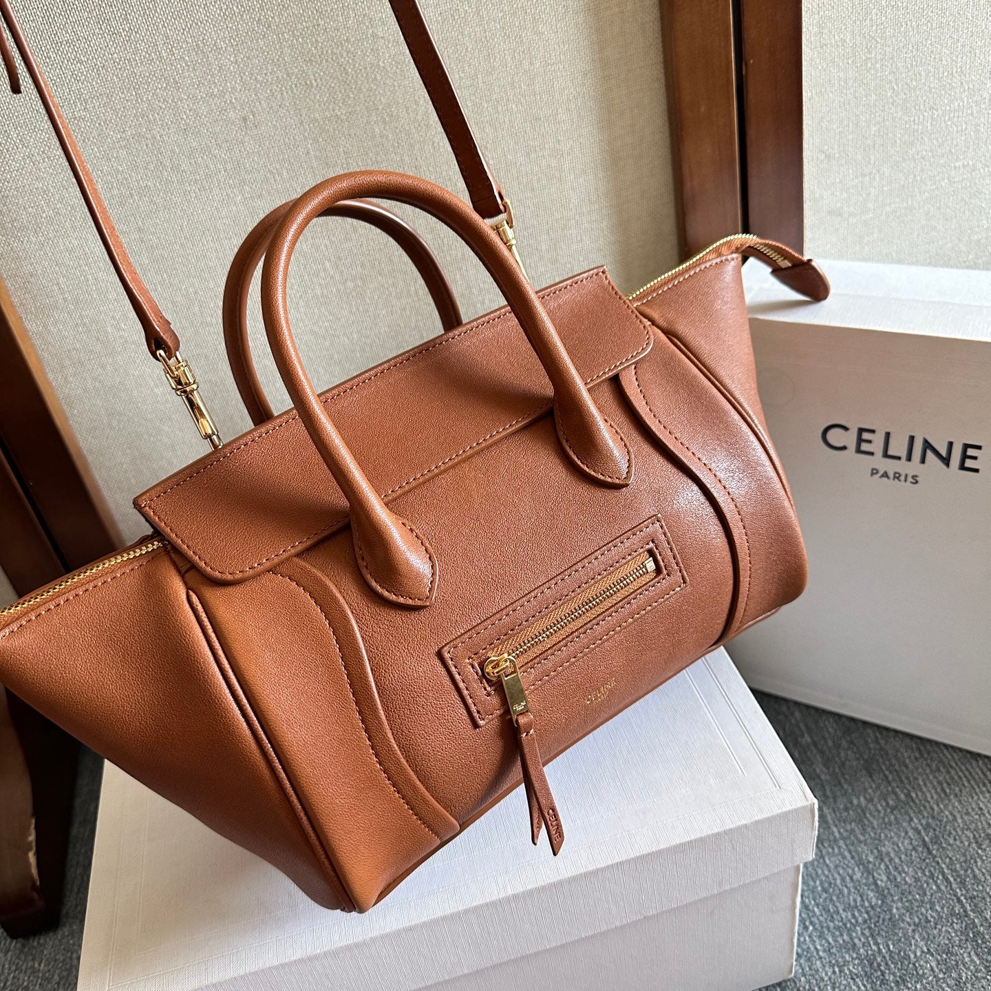 Celine 2026 Luggage Brown Shiny Lambskin 276250