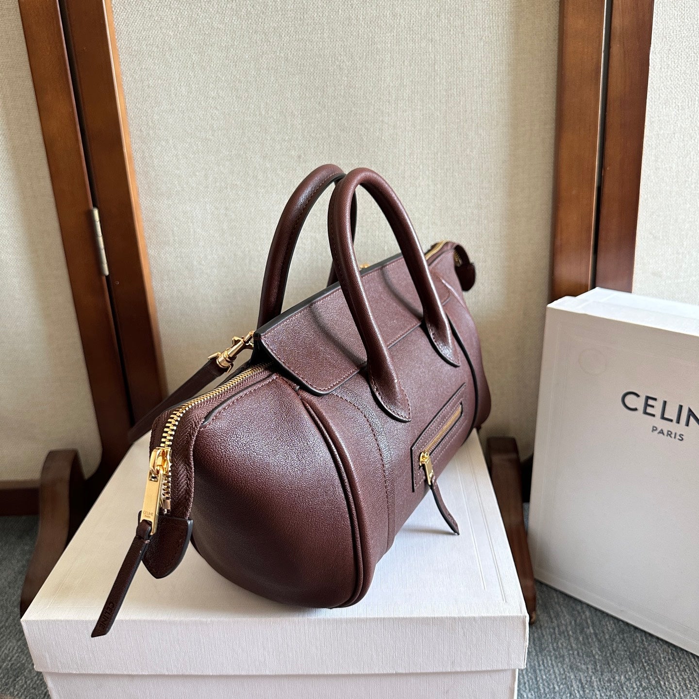 Celine 2026 Luggage Burgundy Shiny Lambskin 276252