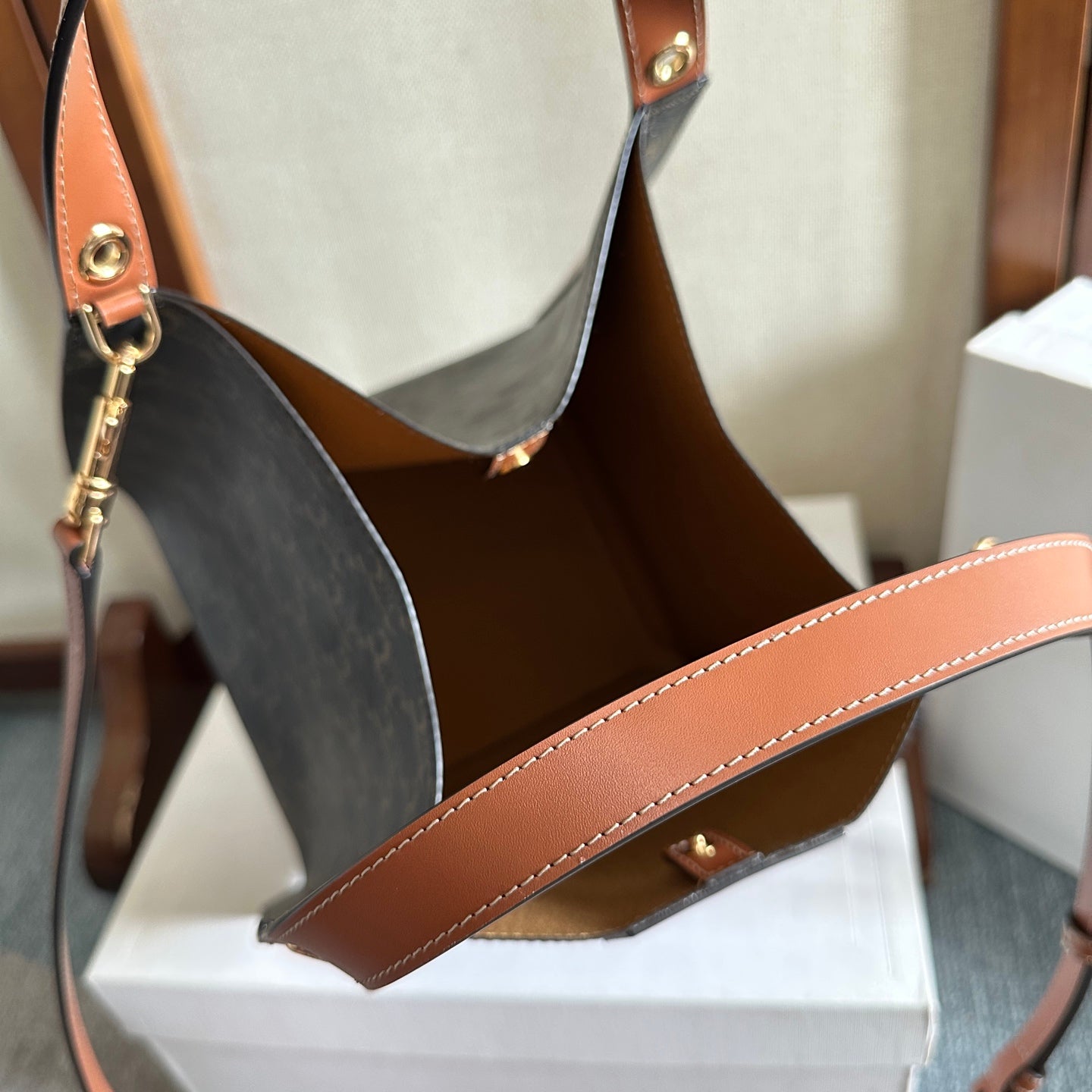 Celine 2025 Cube Bag 21cm Black Tan Canvas Calfskin 276297