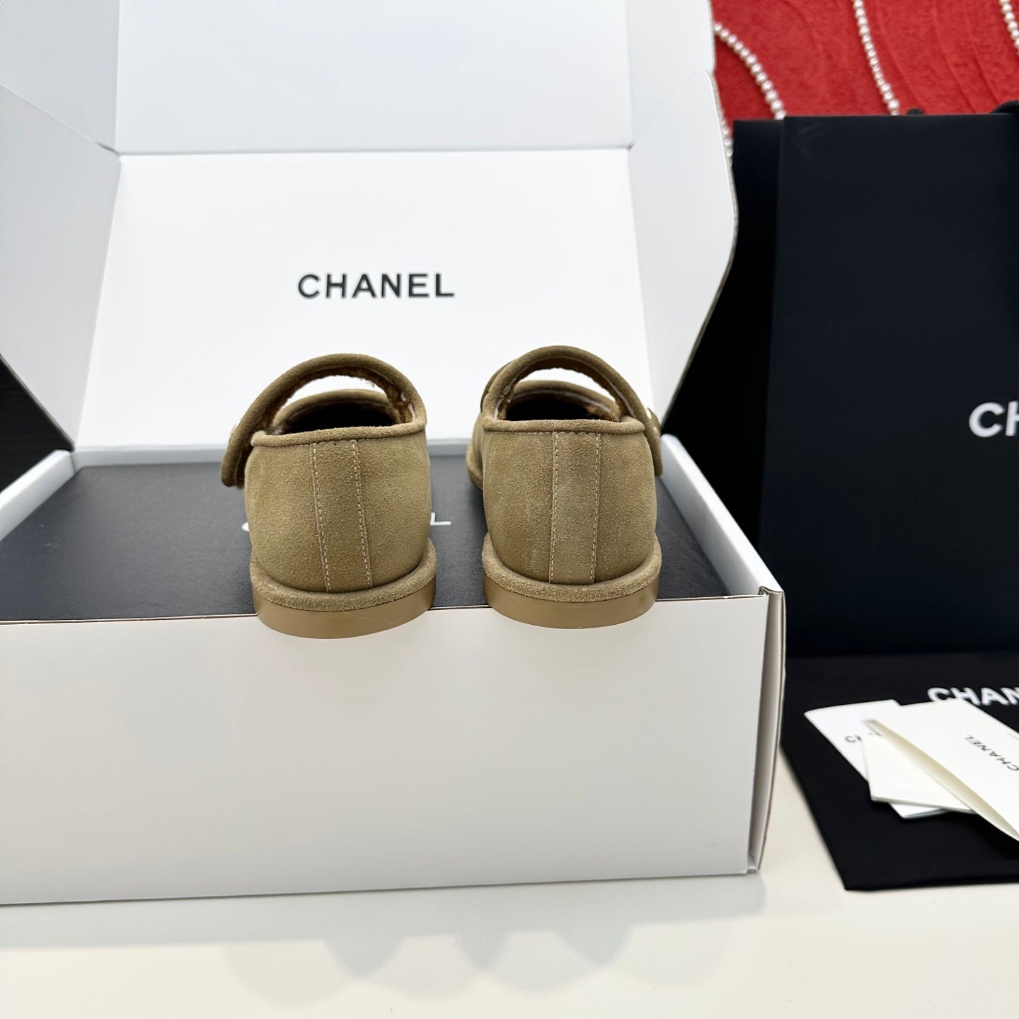 Chanel 25 Mary Jane Ballet Flat Solf Beige Wool Fur 413025