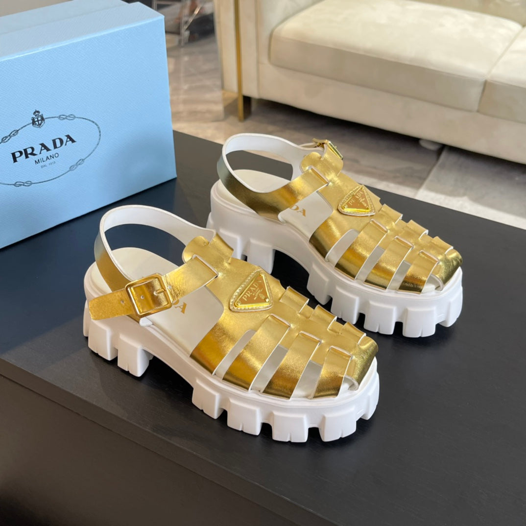 PRA RUBBER MONOLITH SANDALS METALLIC GOLD CALFSKIN