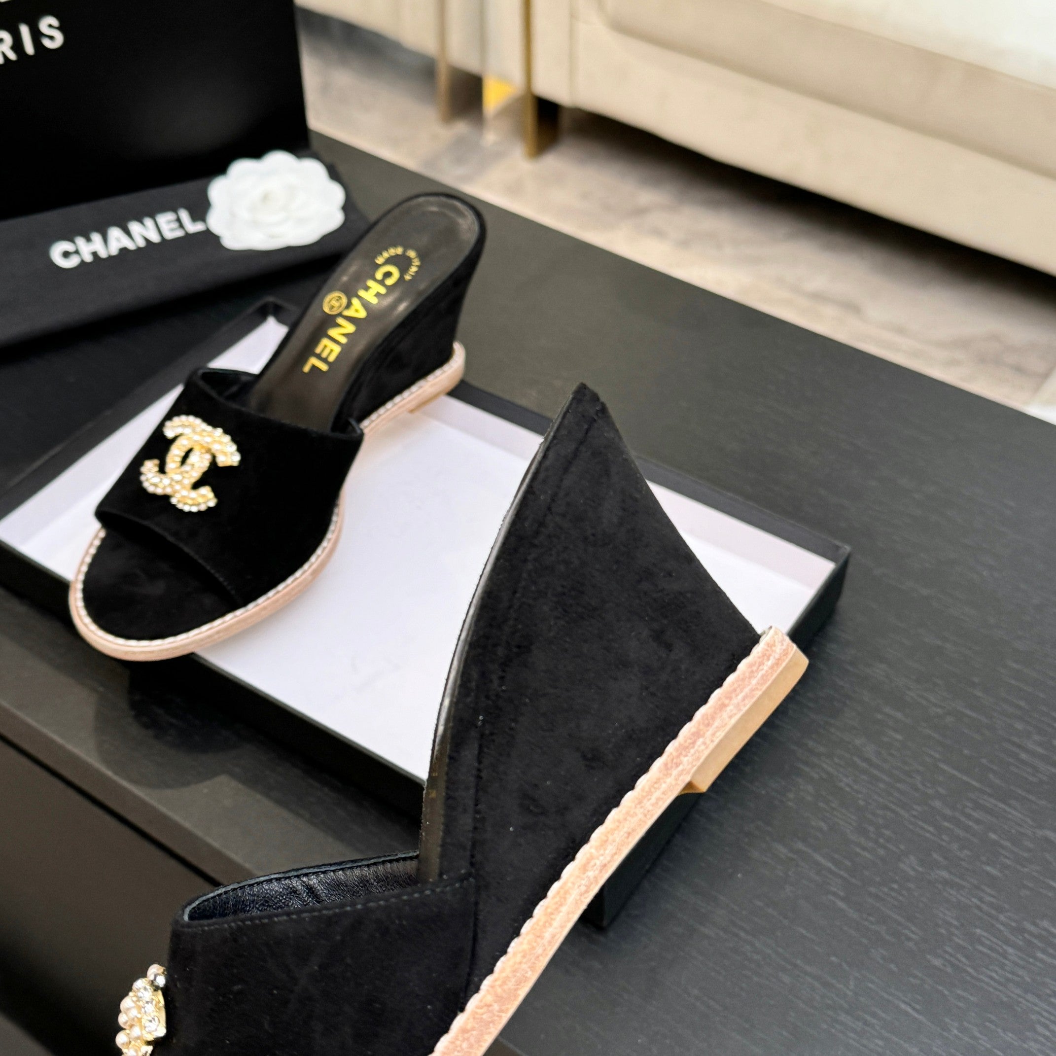 CC 2026 Wedge Sandals 65 Black Suede 667770