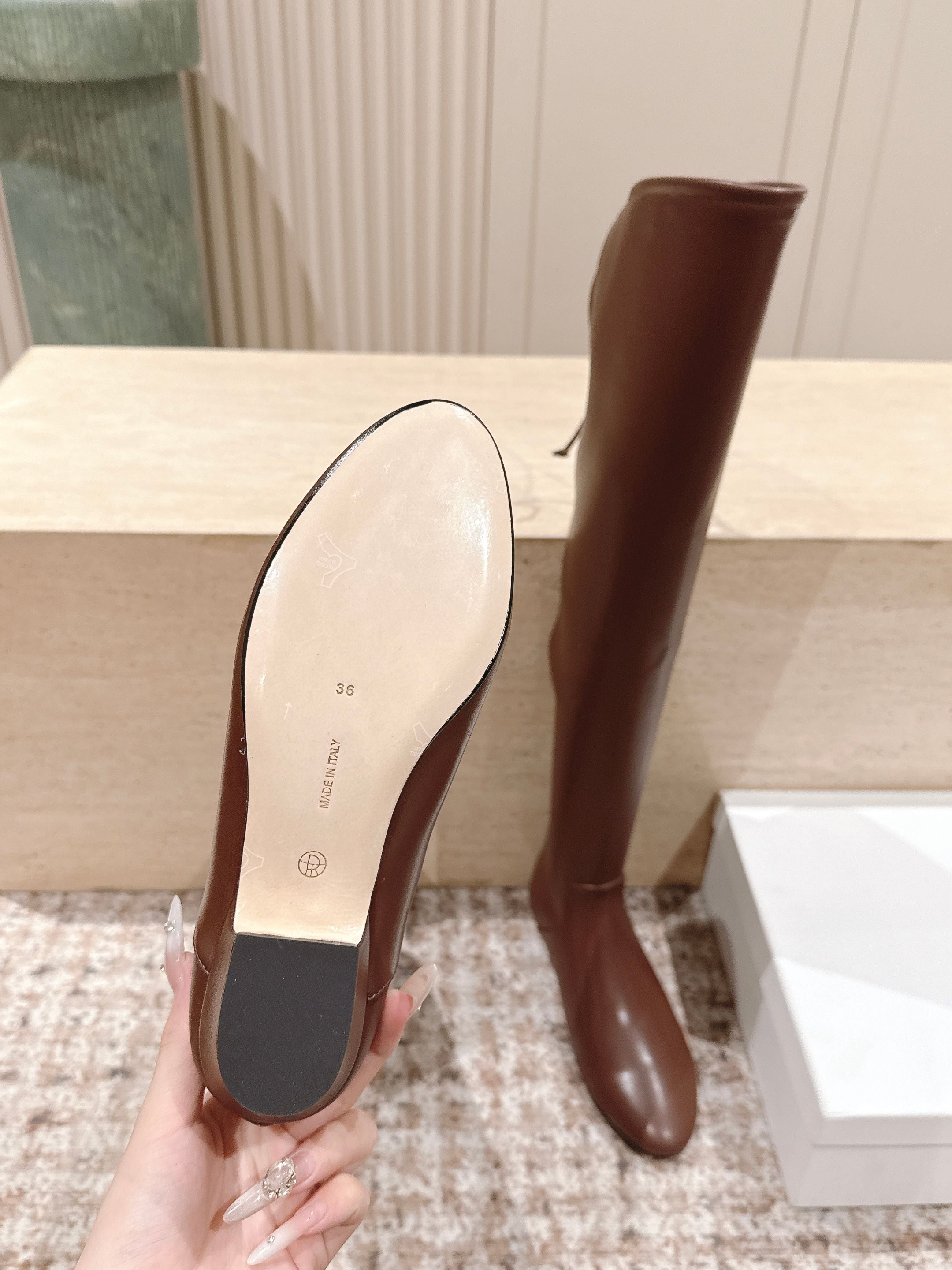 The Row 2025 Over-the-knee Boot Brown Elastic PU Sheepskin 556128