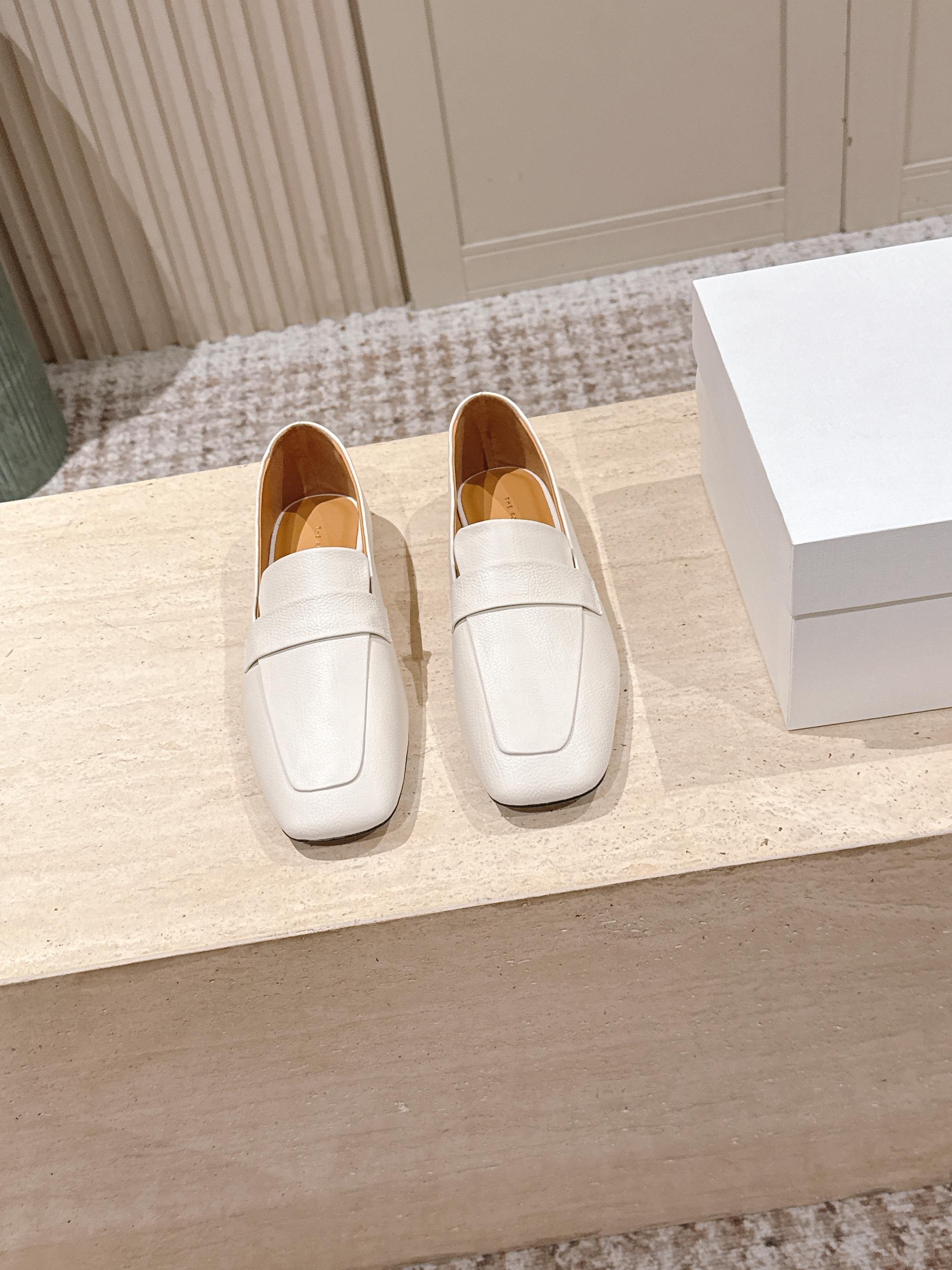 The Row 2025 Square Toe Loafer Cream Sheepskin 556137