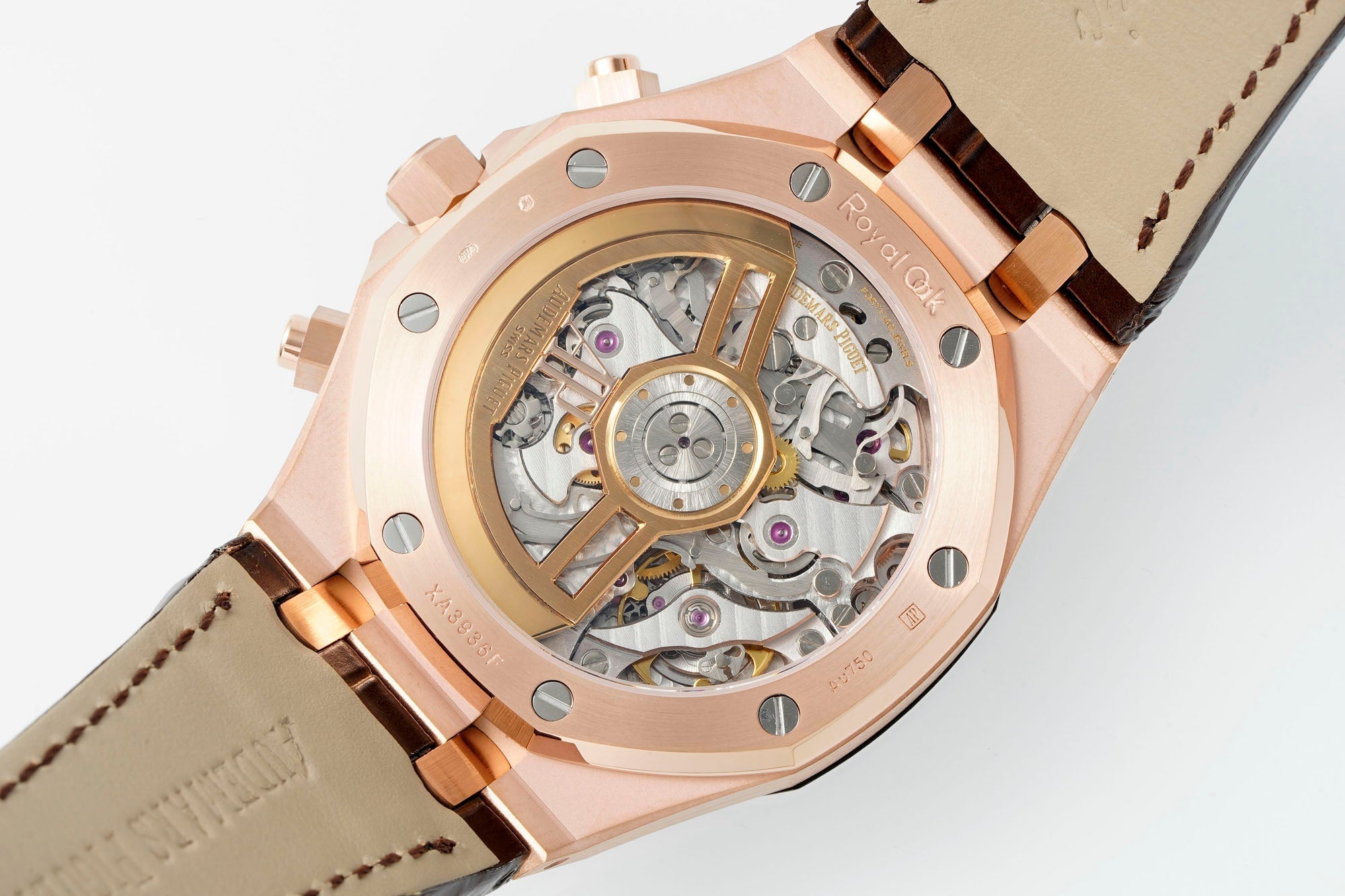 Audemars Piguet Royal Oak Chronograph 41mm Rose Gold White Dial Brown Leather
