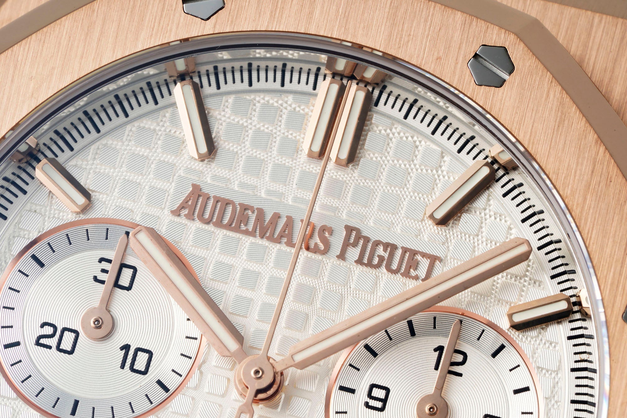 Audemars Piguet Royal Oak Chronograph 41mm Rose Gold White Dial Brown Leather