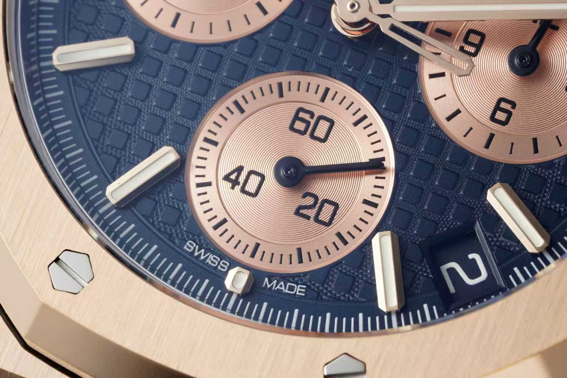 Audemars Piguet Royal Oak Chronograph 41mm Rose Gold Blue Leather Strap