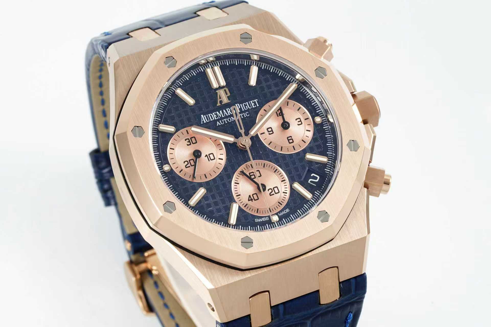 Audemars Piguet Royal Oak Chronograph 41mm Rose Gold Blue Leather Strap