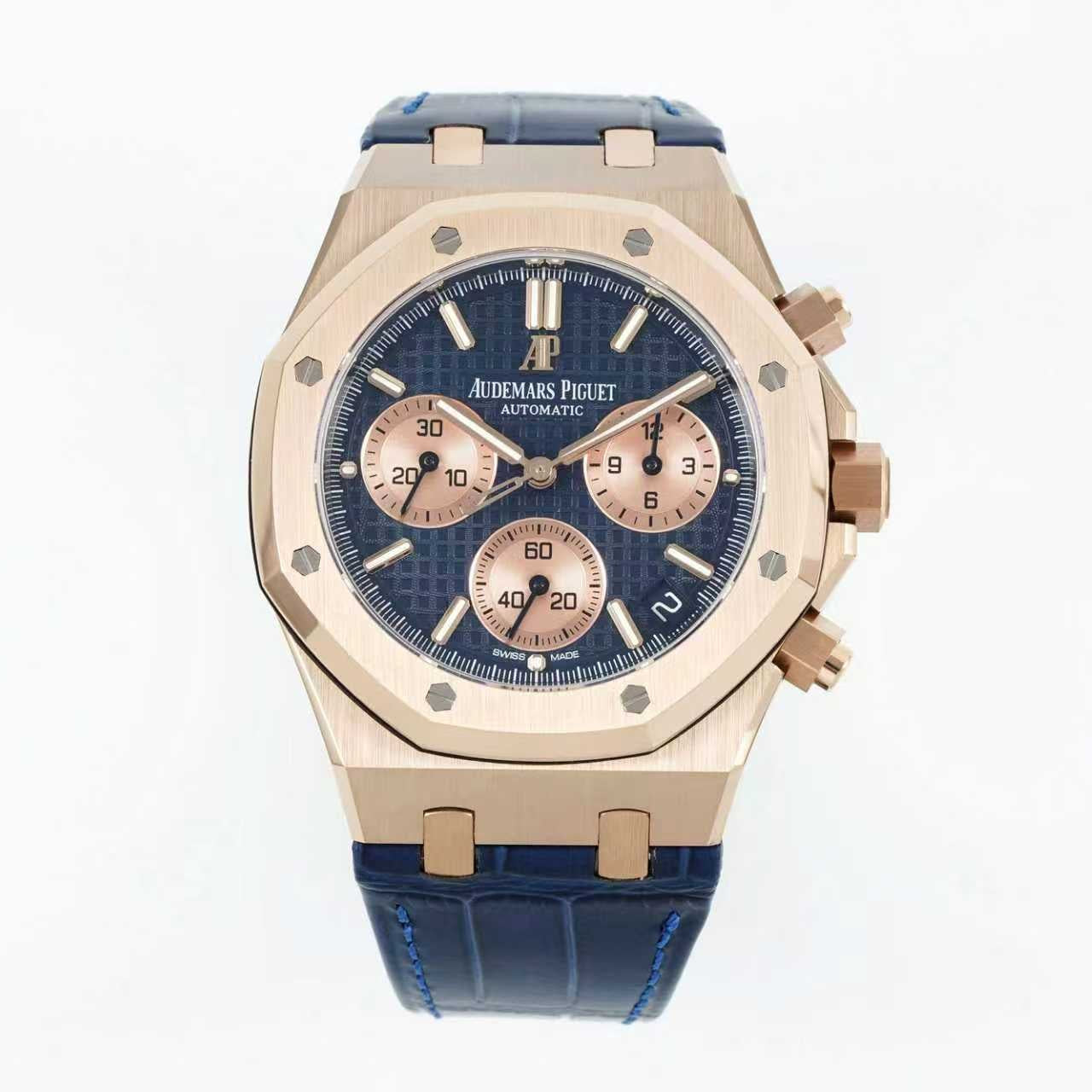 Audemars Piguet Royal Oak Chronograph 41mm Rose Gold Blue Leather Strap