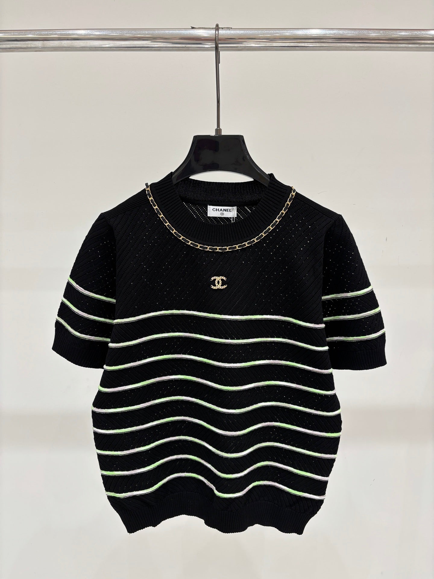 Chanel 2026 Striped Short-Sleeve T-Shirt Cotton 413806