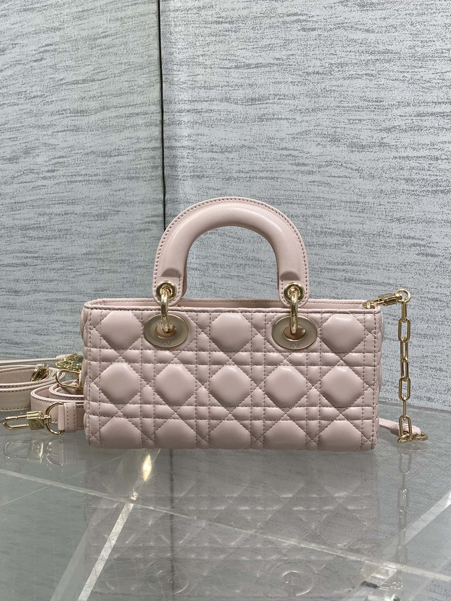 Dior 2026 Lady D-Joy Bag 22cm Powder Pink Cannage Lambskin