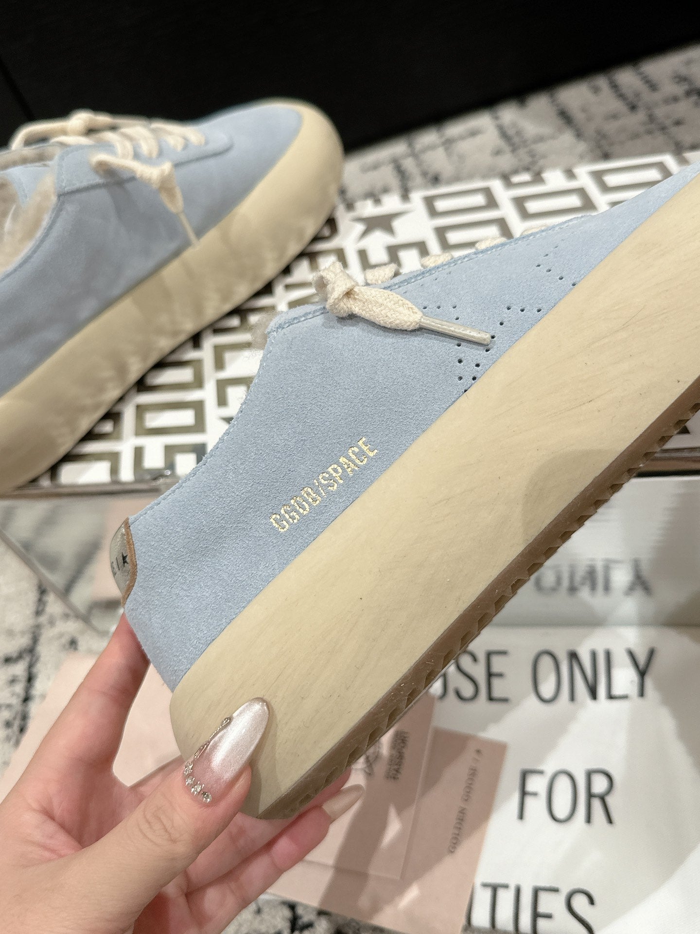 Golden Goose 2025 Space-Star Sabot Sneaker Blue Beige Suede Wool 141172