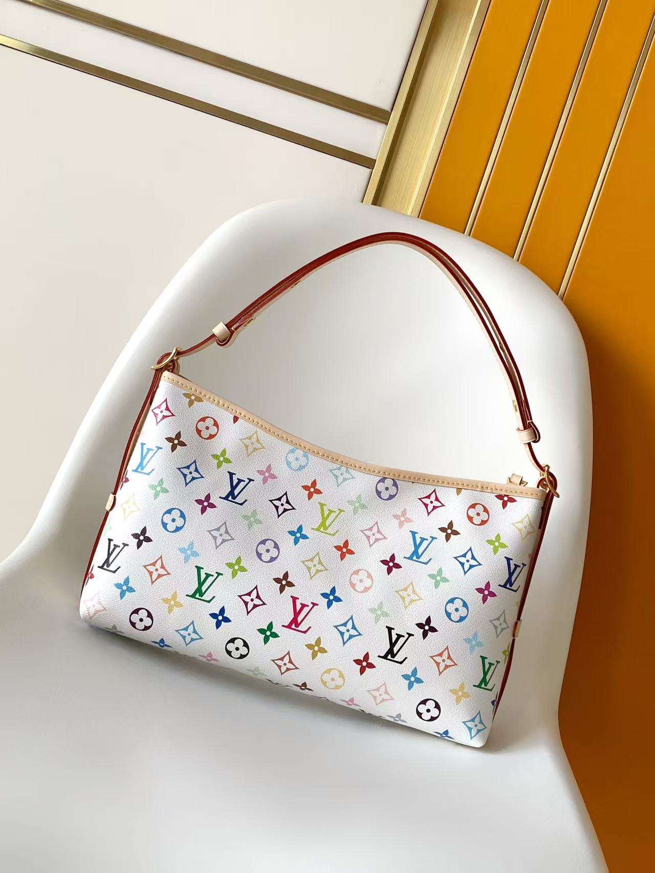 LV 2026 CarryAll Handbag 36cm White Multicolors Canvas Cowhide 281514