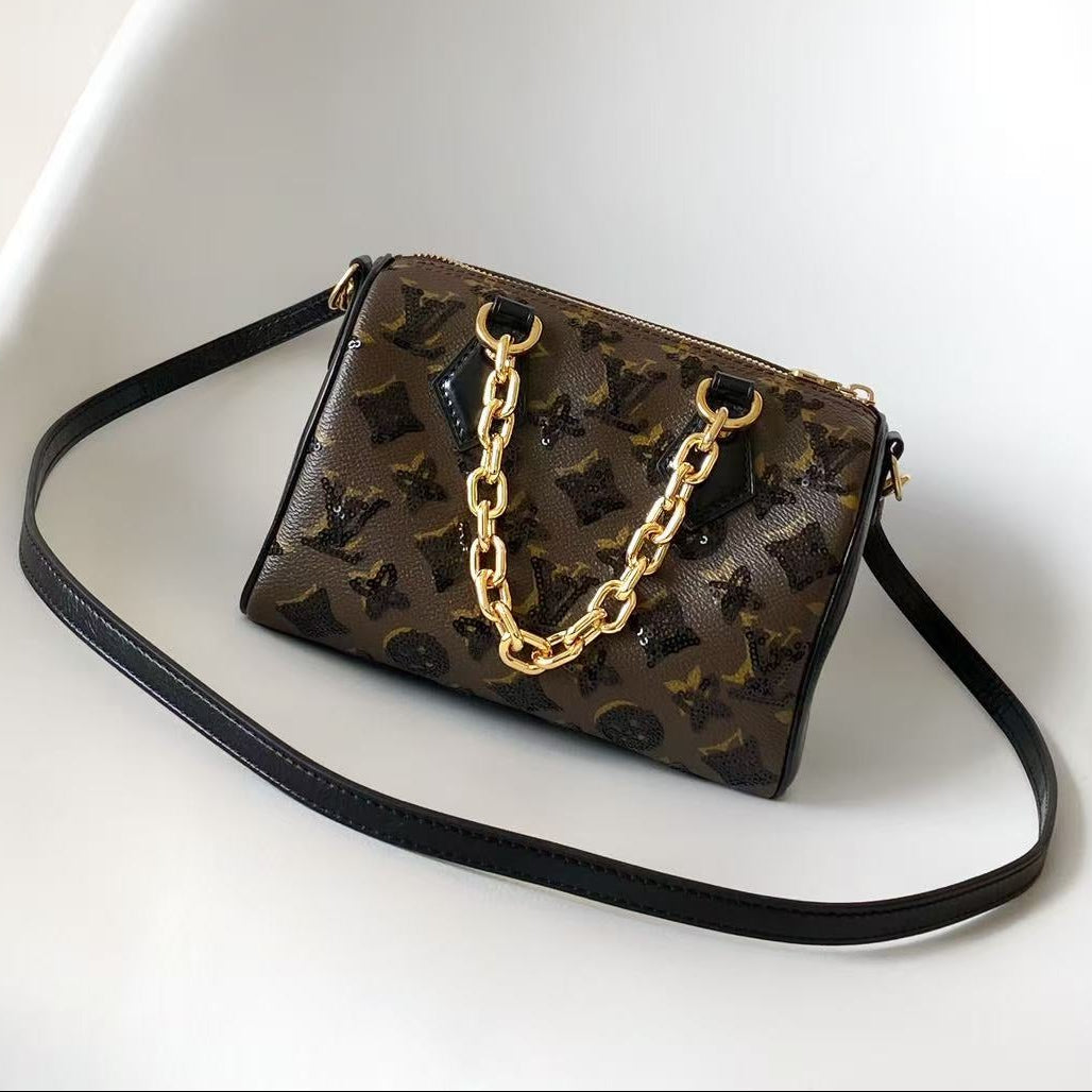 LV 2026 Speedy Bandoulière 20 Bag Black Brown Canvas Leather 281524