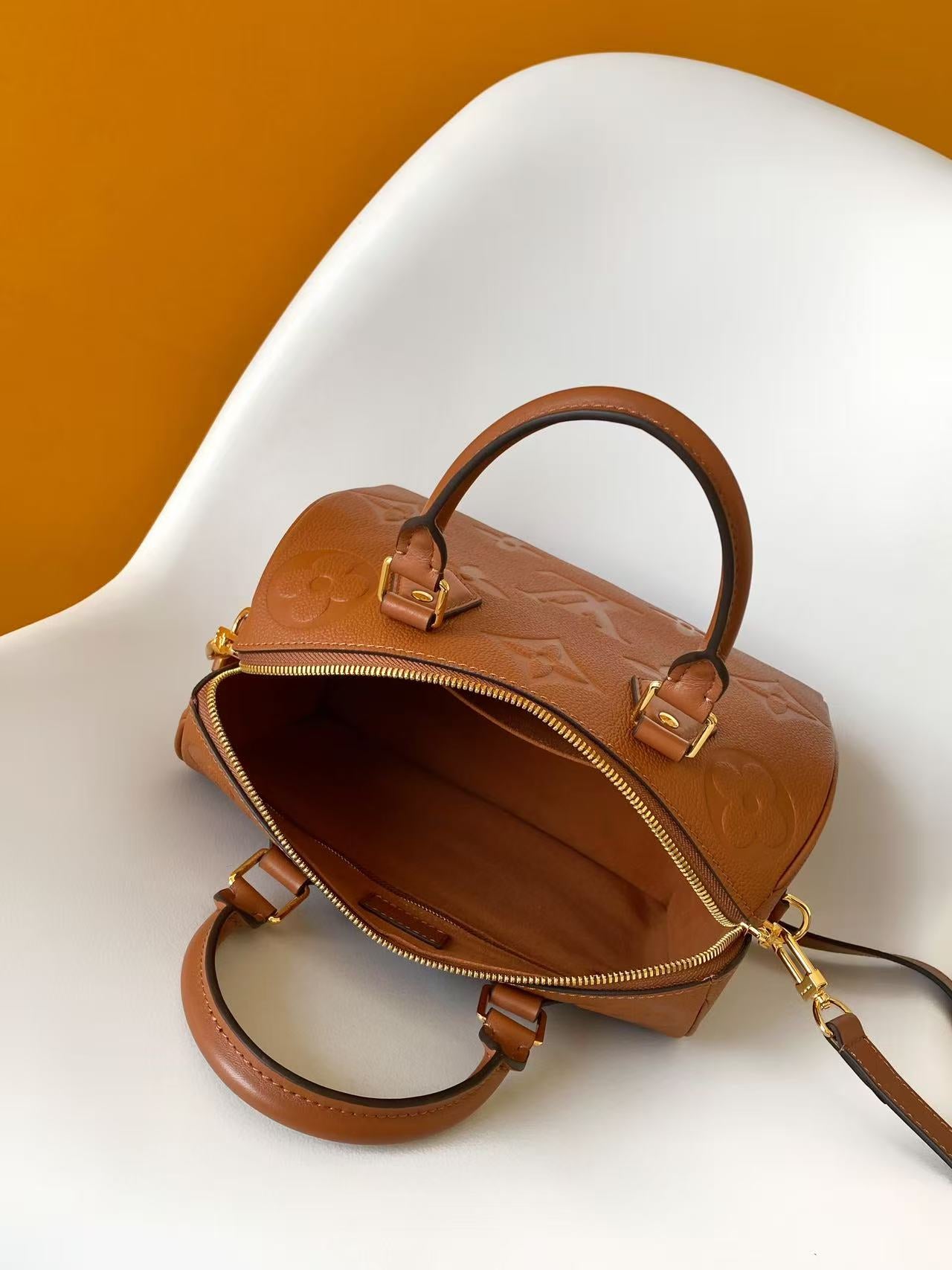 LV 2026 Speedy Soft Bag 25cm Brown Monogram Empreinte Leather 281435