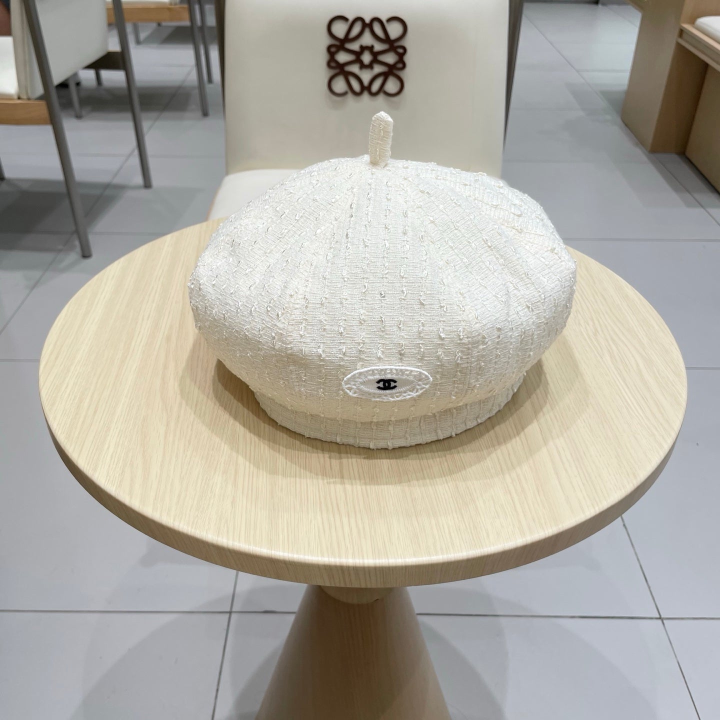 Chanel Embroidered Chanel Logo Beret 412878