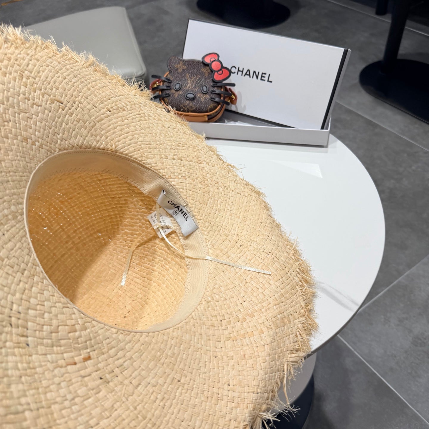 Chanel Flower Raffia Straw Wide-brimmed Hat 400708