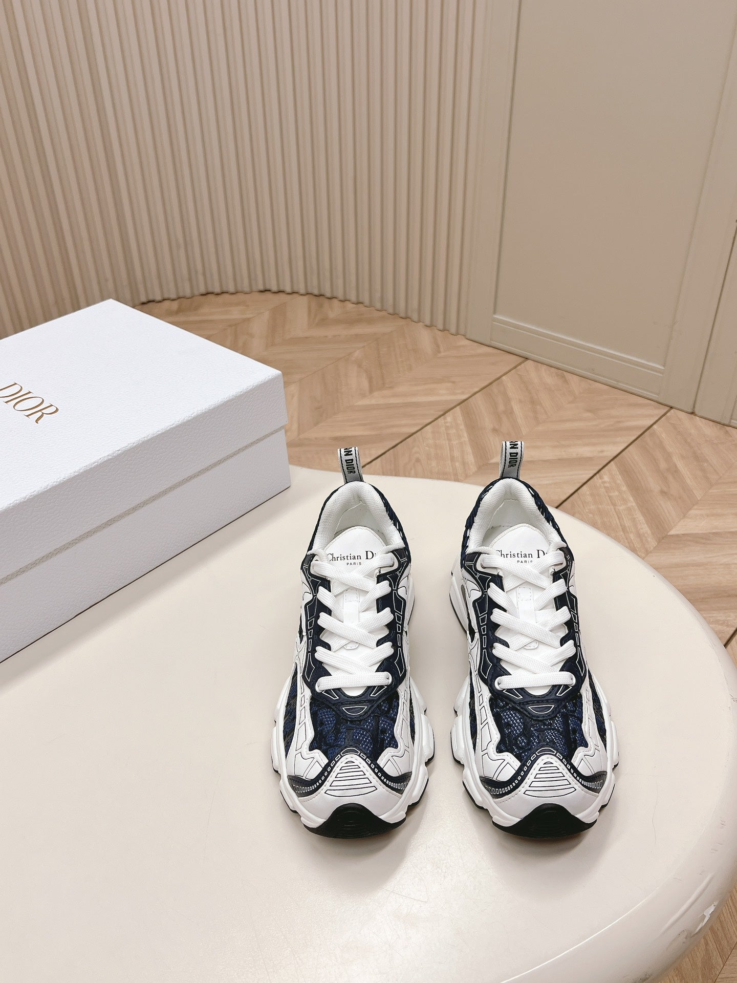 CD 26s Chrono Sneakers White Navy Blue Cowhide Mesh 643751