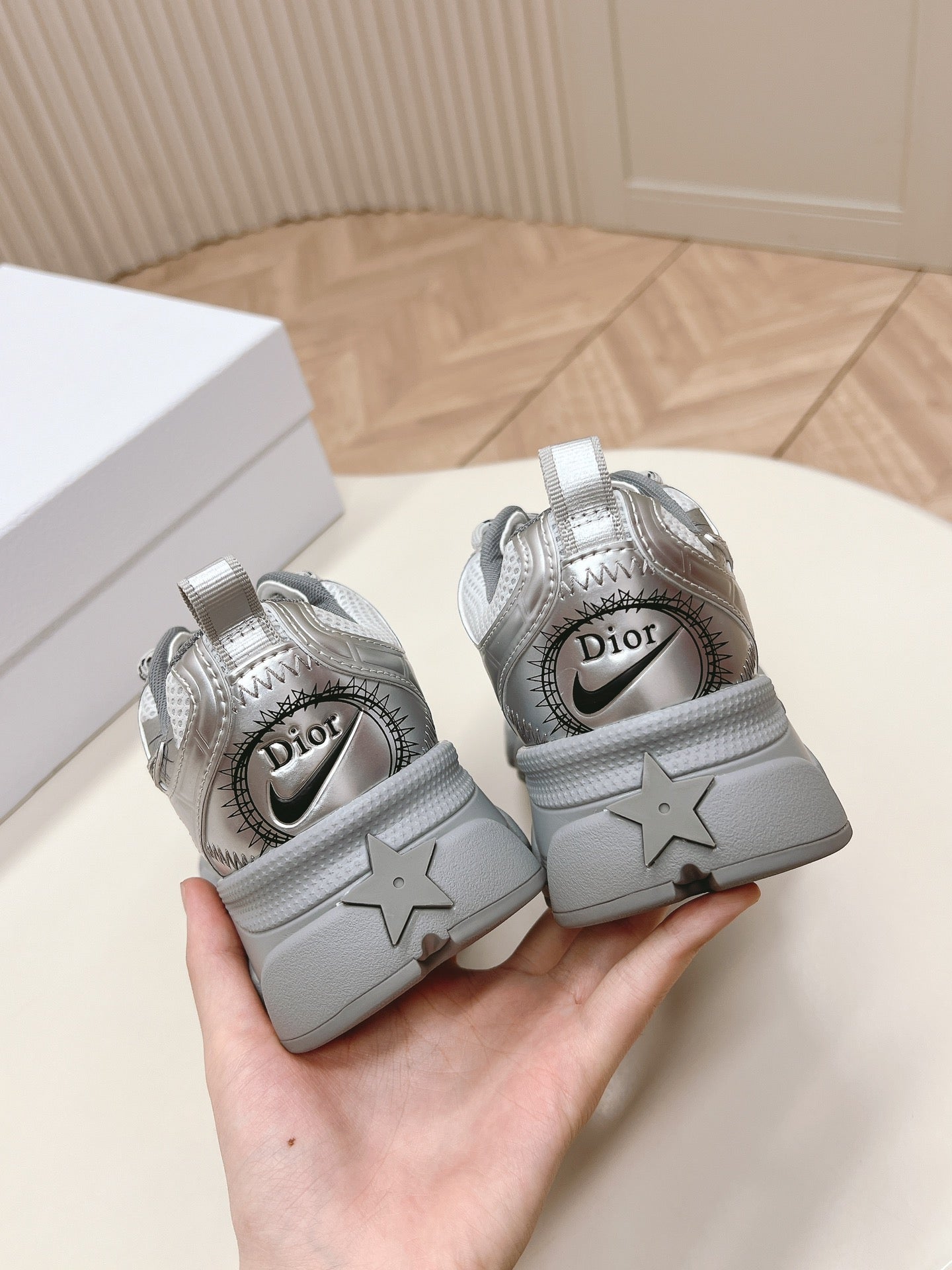 CD 26s Chrono Sneakers Metallic Silver Cowhide Mesh 643752