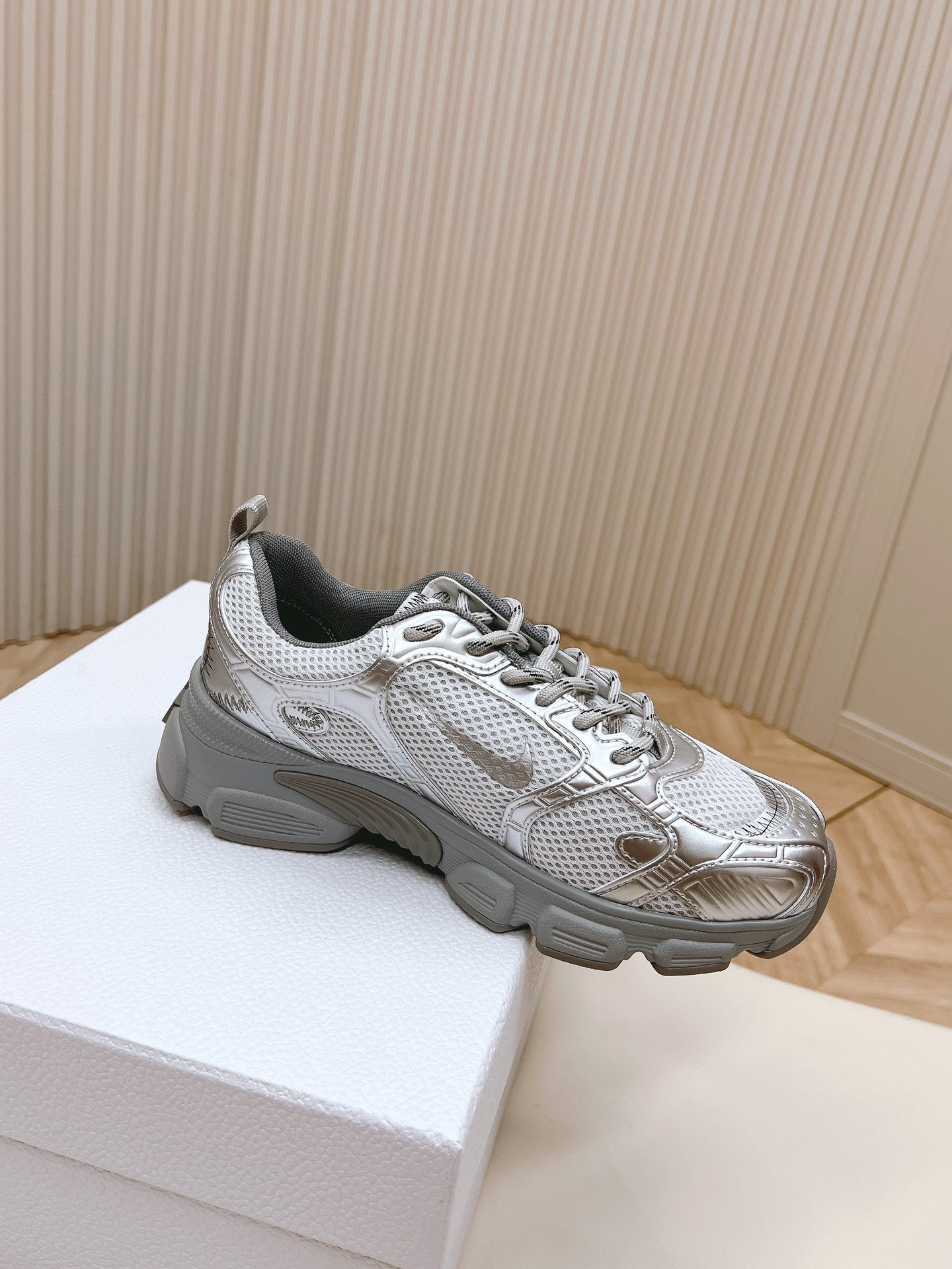 CD 26s Chrono Sneakers Metallic Silver Cowhide Mesh 643752